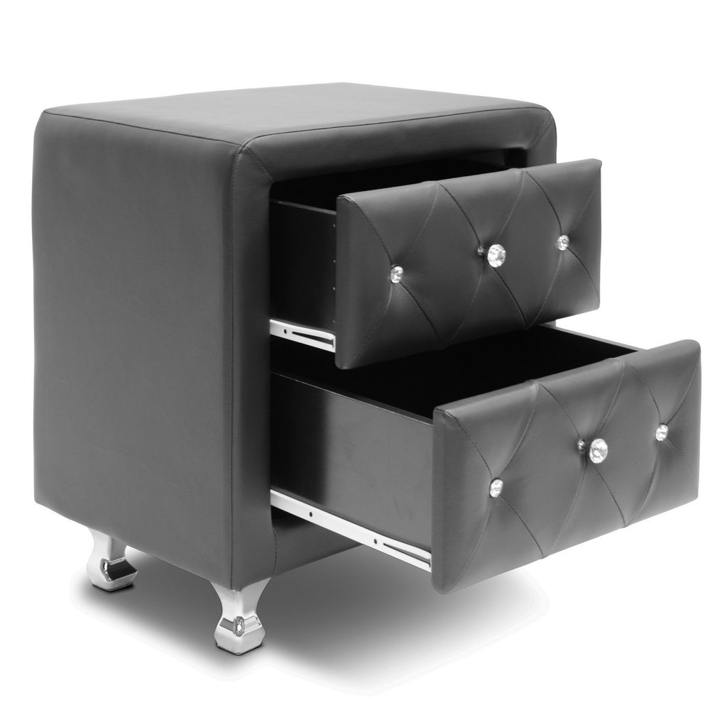 Baxton Studio Stella Crystal Tufted Upholstered Modern Nightstand, Black