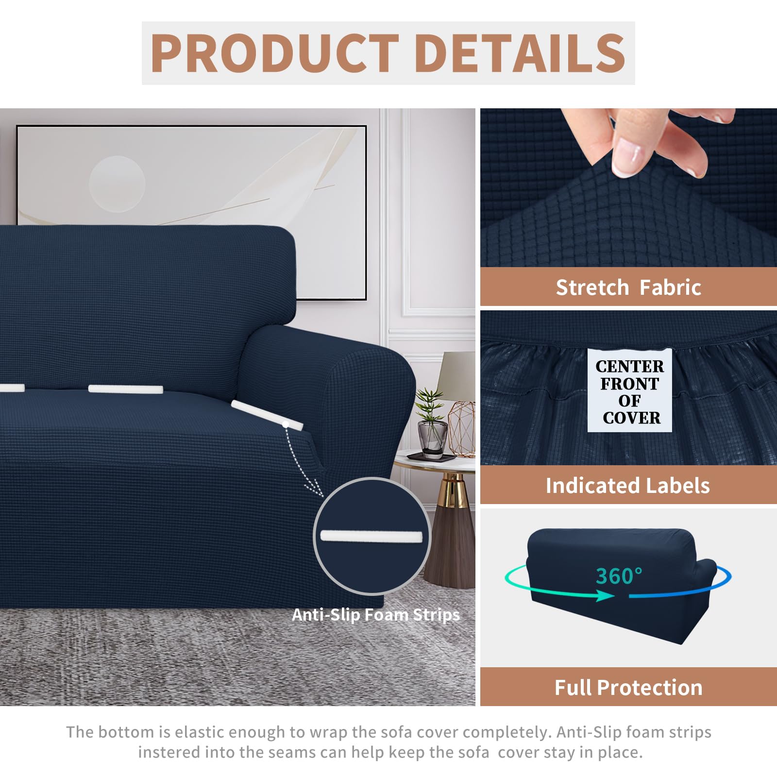 Easy-Going 100% Waterproof Couch Cover, Dual Waterproof Sofa Cover, Stretch Jacquard Sofa Slipcover, Leakproof Furniture Protector For Kids, Pets, Dog And Cat (Sofa, Dark Blue)