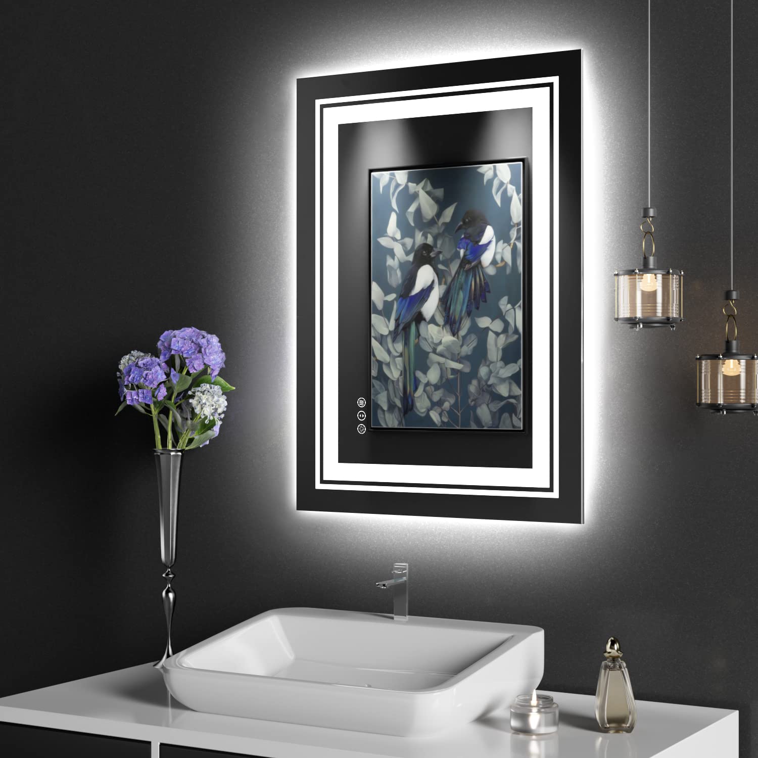 Snowdool LED Bathroom Mirror with Lights, 20 x 28 Inch Front and Backlit Mirror Bathroom, Anti-Fog Lighted Vanity Mirror, Steple