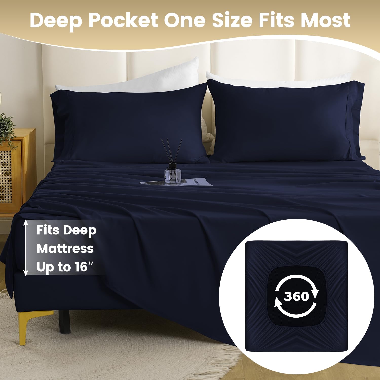 Cozysmile California King Sheet Set Deep Pocket - 4 Piece Silky Soft Breathable Bed Sheet & Pillowcase Set, Hotel Luxury Wrinkle