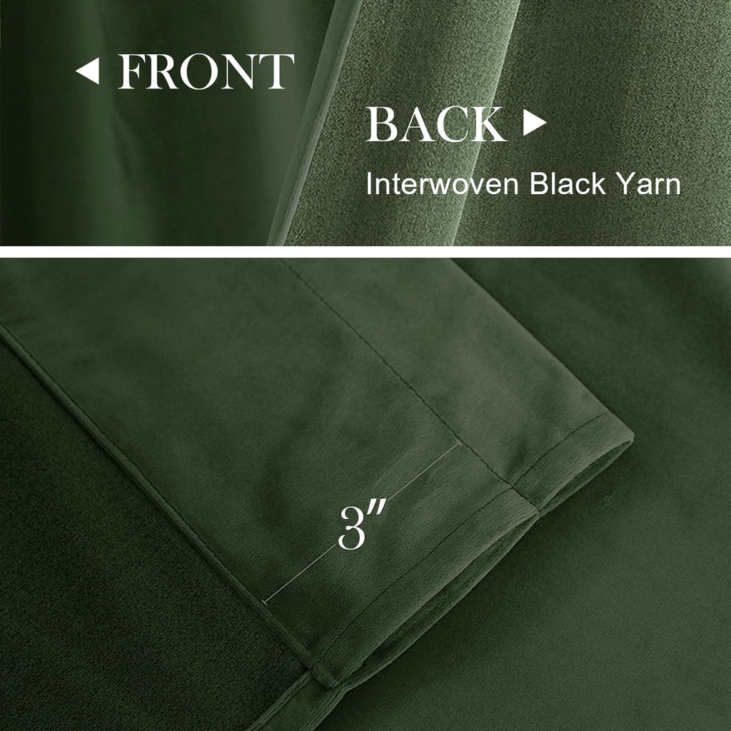 Lazzzy Green Velvet Curtain Thermal Insulated Curtains 120 Inch Long Drapes For Bedroom Living Room Darkening Window Treatments Rod Pocket, Set Of 2, Moss Green