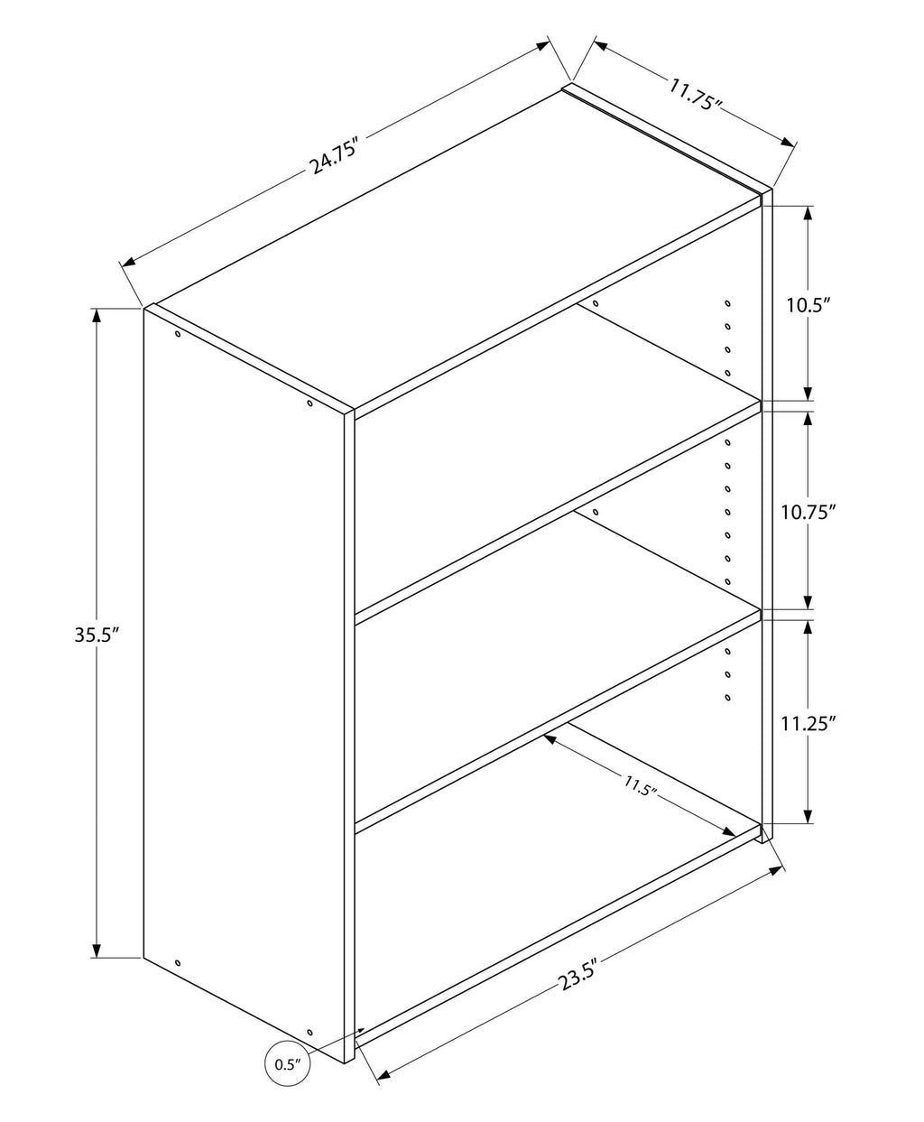 Monarch Specialties I BOOKCASE-36 H/Grey with 3 Shelves Bookcase, Gray
