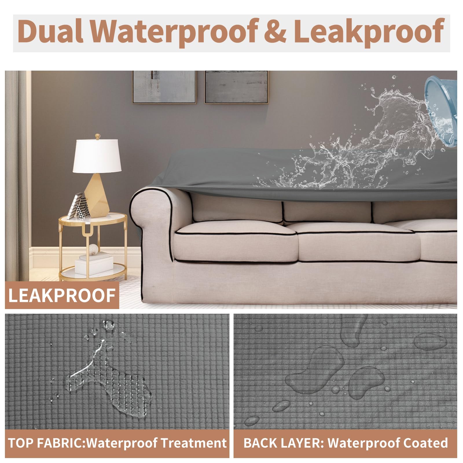 Easy-Going 100% Waterproof Couch Cover, Dual Waterproof Sofa Cover, Stretch Jacquard Sofa Slipcover, Leakproof Furniture Protector For Kids, Pets, Dog And Cat (Oversized Sofa, Grey)