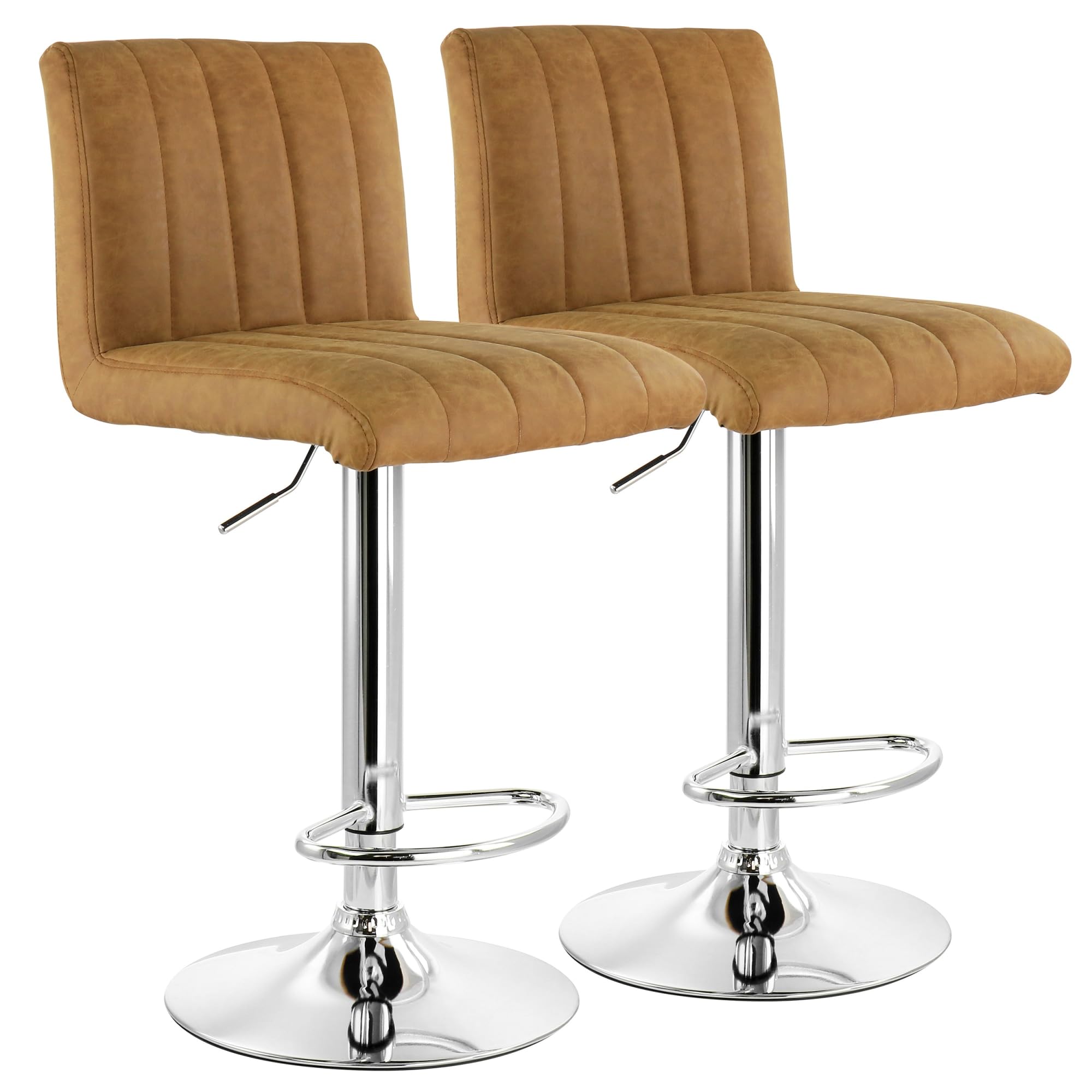 Elama 2 Piece Vintage Faux Leather Adjustable Bar Stool In Camel, (Elm-7228Vcamel)