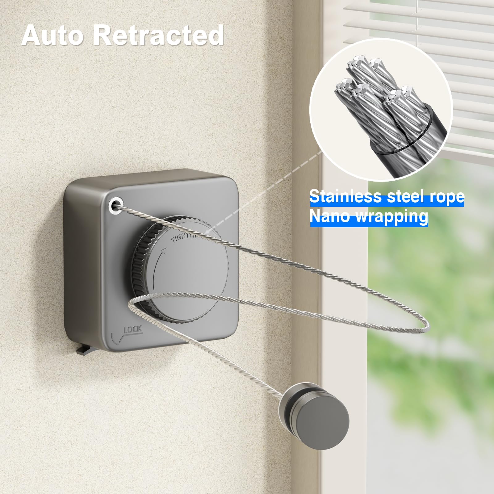 Mustorn Retractable Clothesline, Heavy Duty 15.1 ft, Indoor/Outdoor, Wall Mounted, Gray, Model LYS