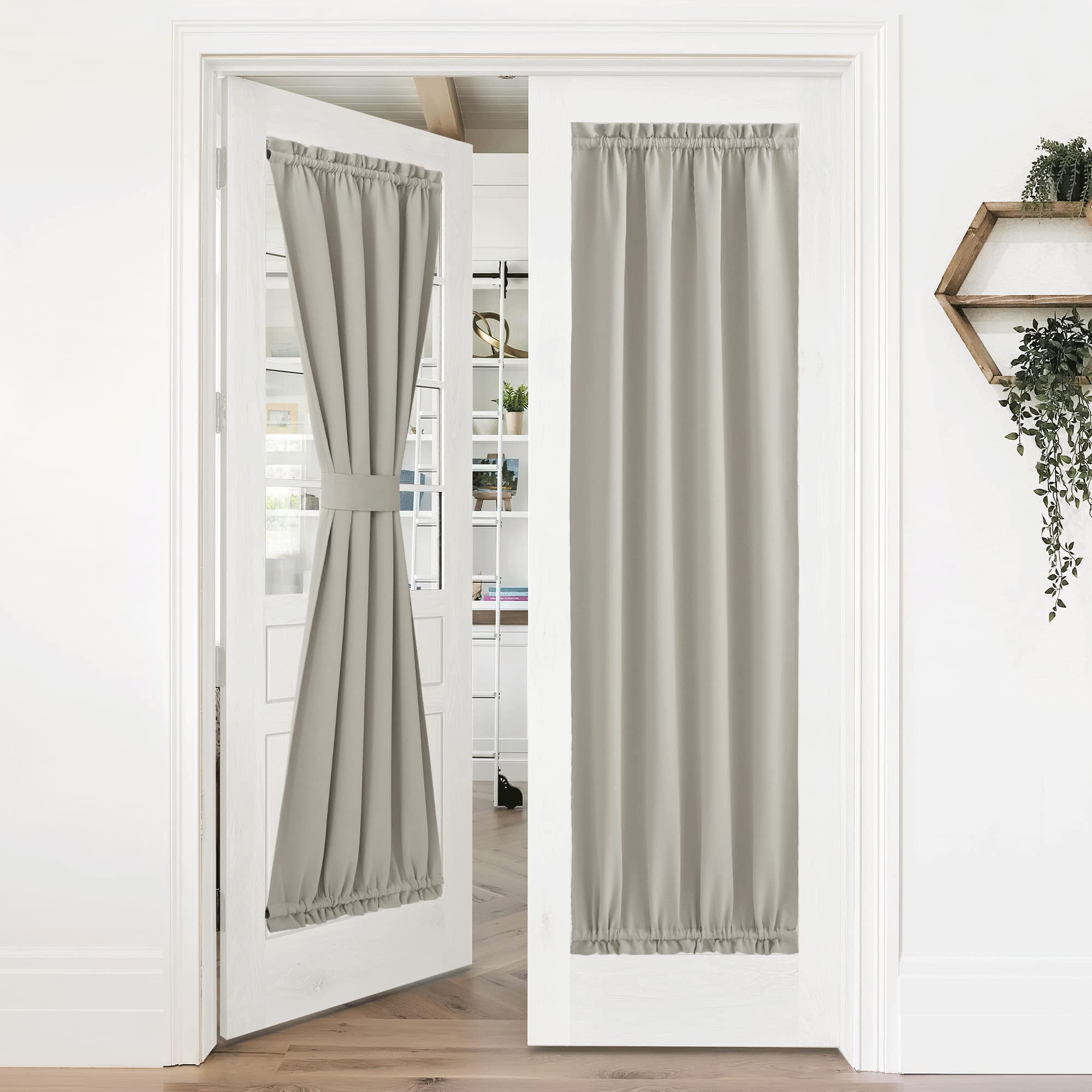Nicetown Classroom Door Window Curtain, Farmhouse Room Darkening Front Curtains For Kitchen Rod Pocket Thermal Insulated French Door Curtain For Loft/Office, 36' W X 72' L, 1 Pc, Natural