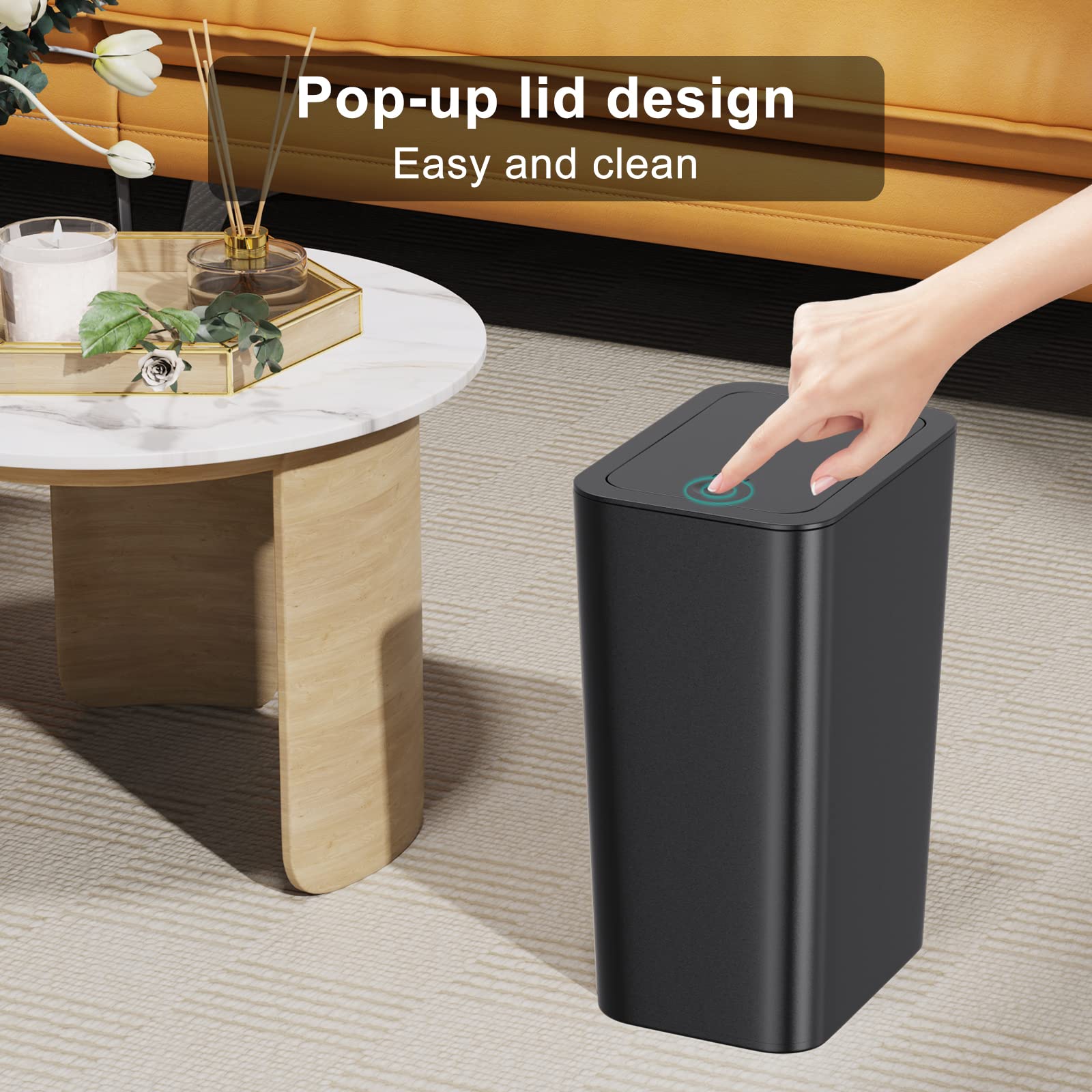 N. Netdot 3 Pack 10 Liter Small Trash Can With Lid, 2.6 Gallon,Garbage Can Slim Trash Bin Waste Basket For Bathroom,Kitchen,Bedr
