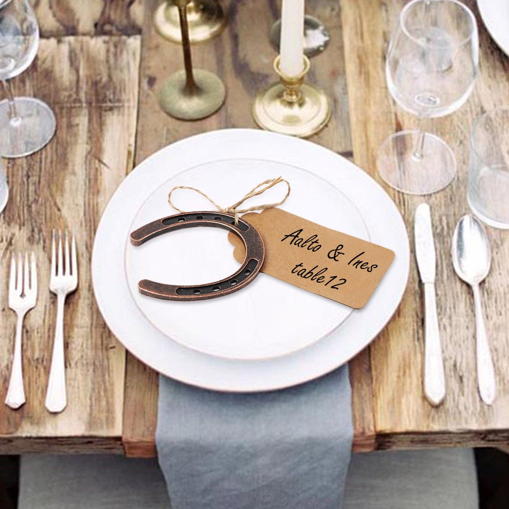Aerwo 20Pcs Good Lucky Horse Shoes With Kraft Tag, Metal Mini Craft Horseshoes Decorations For Rustic Vintage Wedding Party Deco