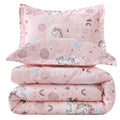 Jsd Pink Unicorn Kids Comforter Set Queen Size, 3 Piece Printed Microfiber Comforter With Pillow Sham, Machine Washable
