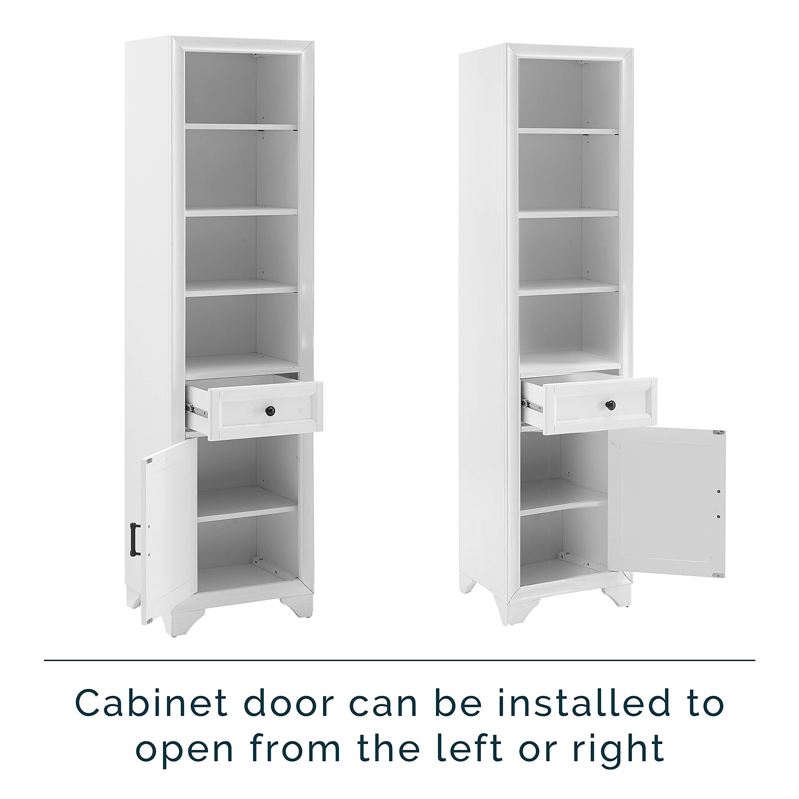 Crosley Furniture Tara Linen Storage Cabinet and Bathroom Organizer with a Drawer and Shelves, Vintage White