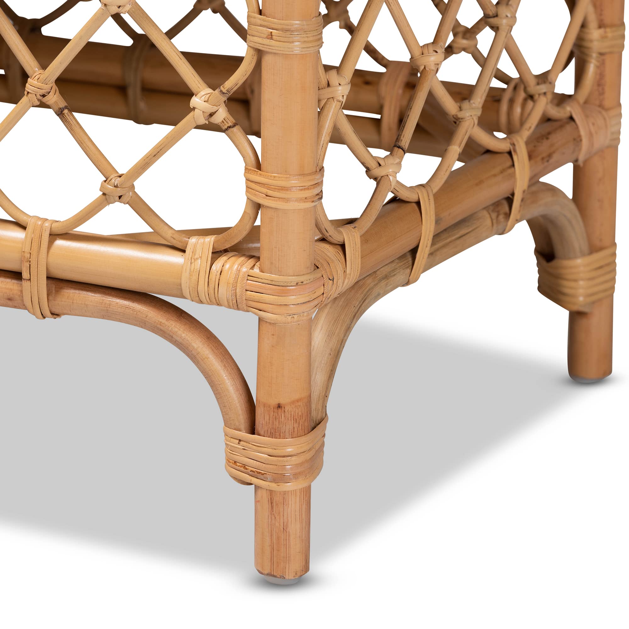 Baxton Studio Orchard Benches & Banquettes, White/Natural Brown, 48 x 18.13 x 18.25