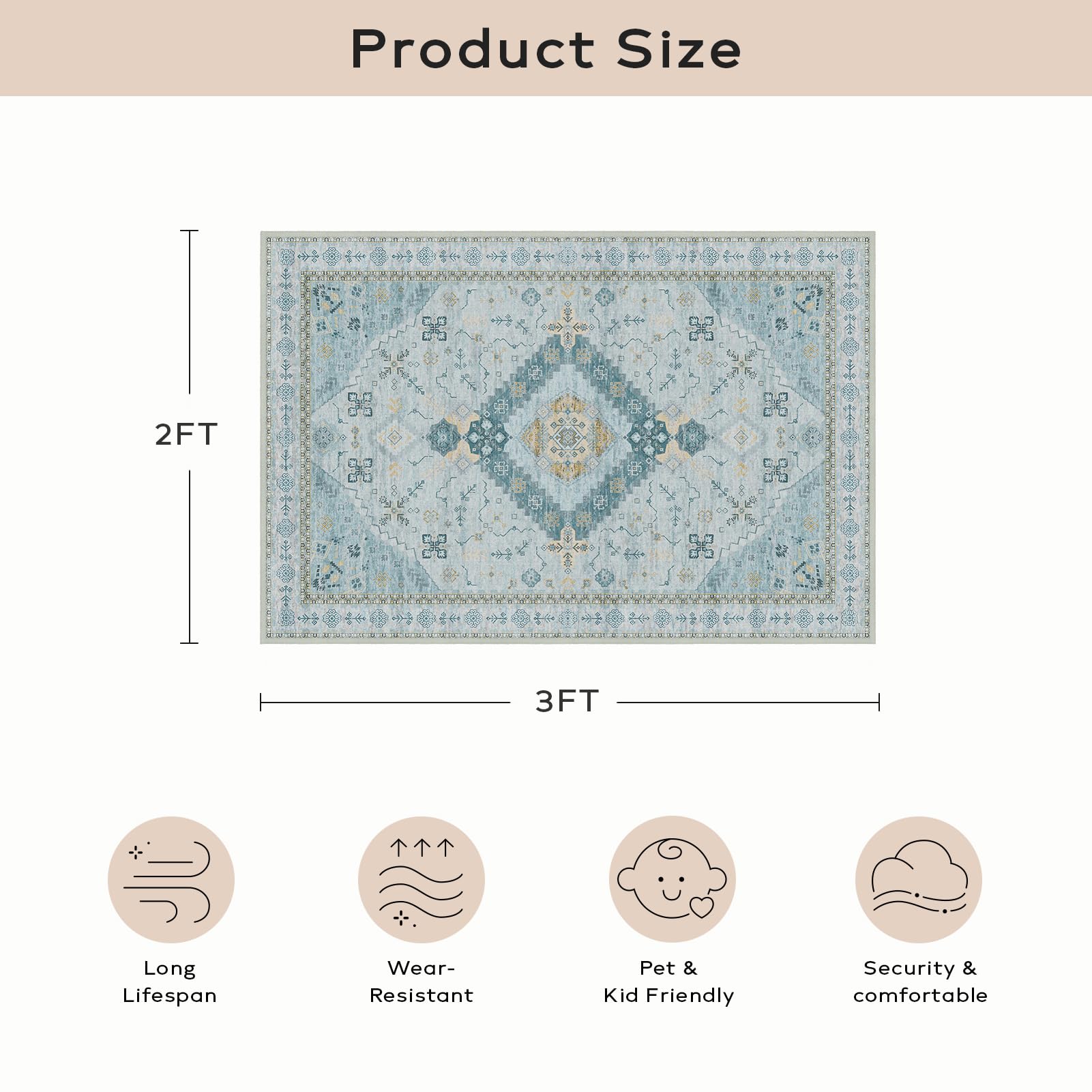 Ashler Entryway Rug, 2X3 Vintage Entryway Rugs, Boho Rugs For Entryway, Bedroom, Kitchen, Light Cyan/Blue Home Decor, Non-Slip &