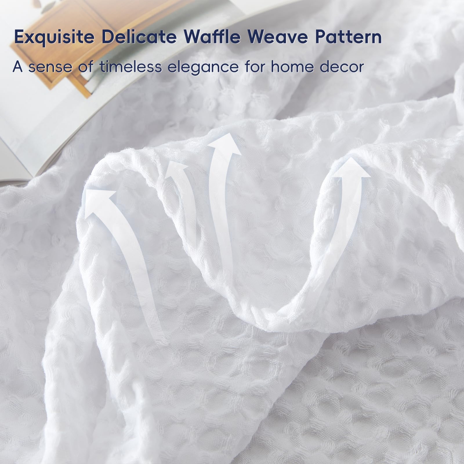 Phf Ultra Soft Waffle Weave Blanket Queen Size 90'X 90'- Washed Lightweight Breathable Cozy Woven Blanket For Bed - Aesthetic Decor For Couch Bedding Sofa Home Car - White