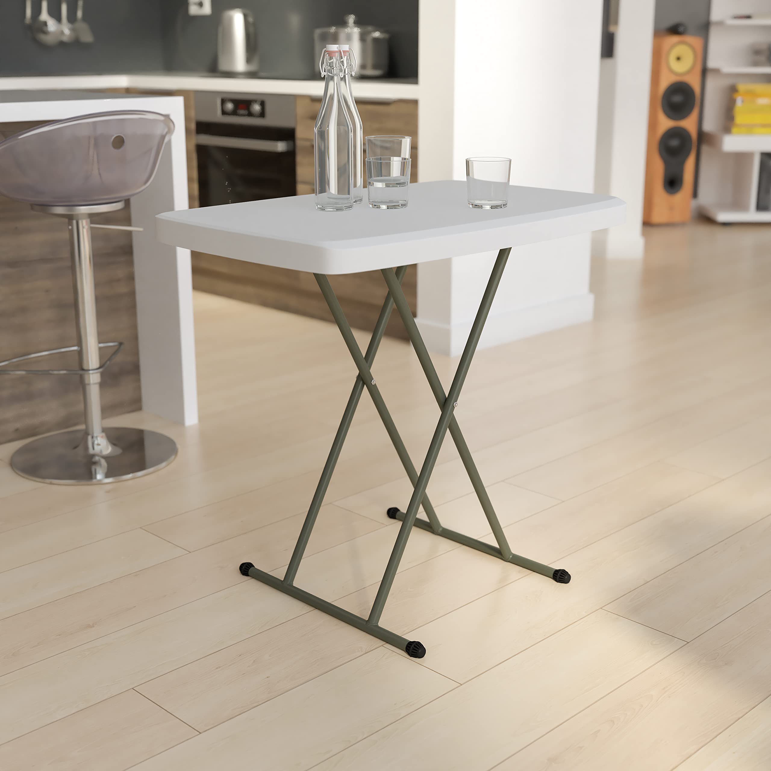 Flash Furniture Elon Folding Table - Granite White - Height Adjustable - 30 Inch - TV Tray - Commercial Grade Laptop Table