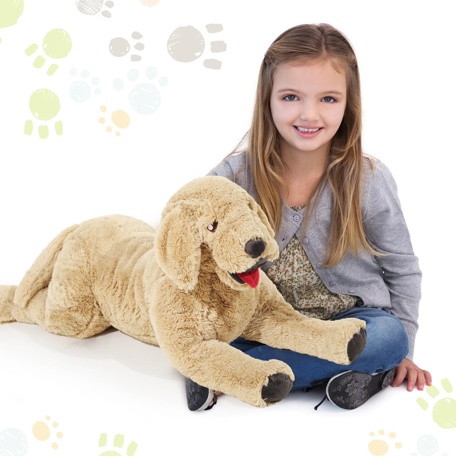 Geosar Giant Dog Stuffed Animals Fluffy Labrador Large Stuffed Dog Hugging Toy Big Cuddly Plush Body Pillow Gifts for Adult Kids