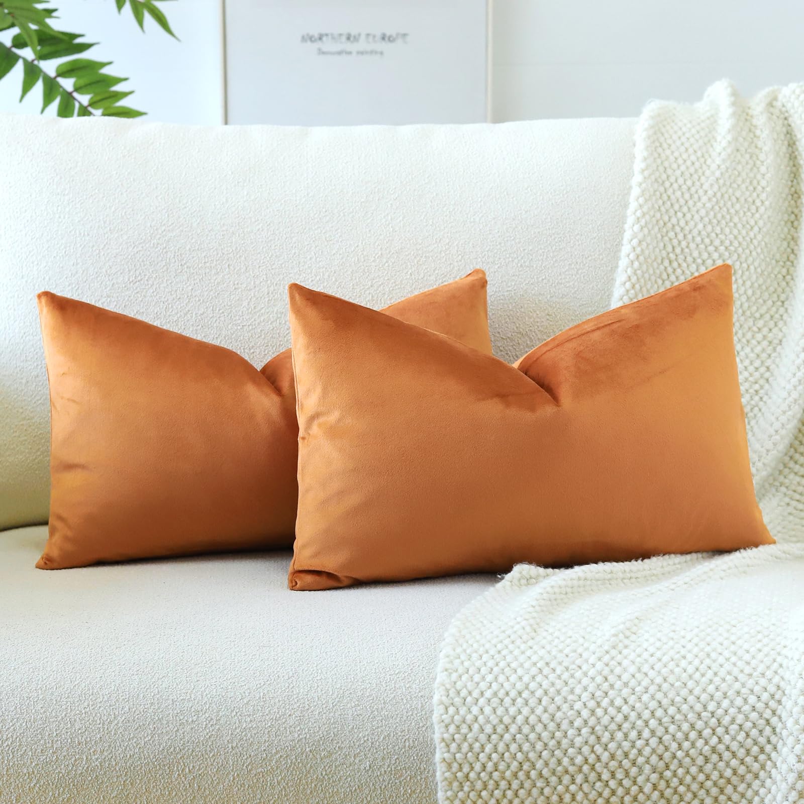 Otostar Pack Of 2 Velvet Soft Solid Decorative Throw Pillow Covers 16 X 24 Inch Pillow Covers Lumbar Cushion Case Couch Pillowcases For Sofa Bed Home Decor (Orange)