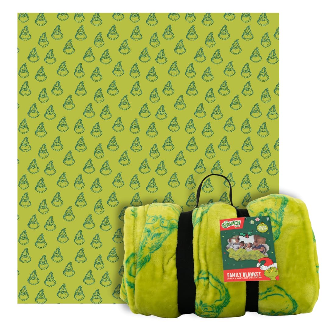 Dr. Seuss The Grinch Holiday Christmas Bedding Super Cozy Oversized Family Size Blanket, 120 in x 108 in, (Officially Licensed P