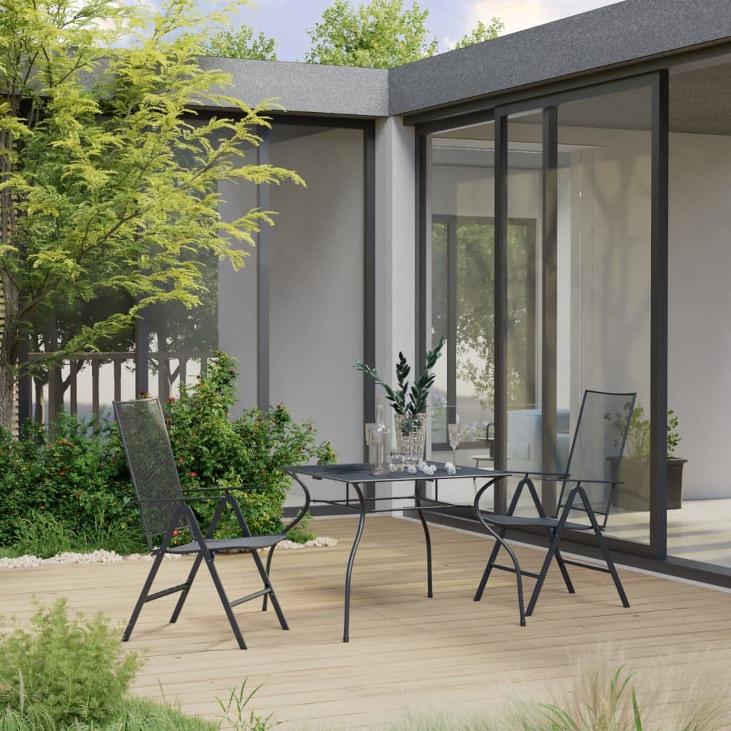 vidaXL 3-Piece Patio Dining Set, Stylish Mesh Designed Outdoor Furniture, Anthracite Steel Table & Stackable Chairs, Weather Resistant, Versatile Indoor & Outdoor Use