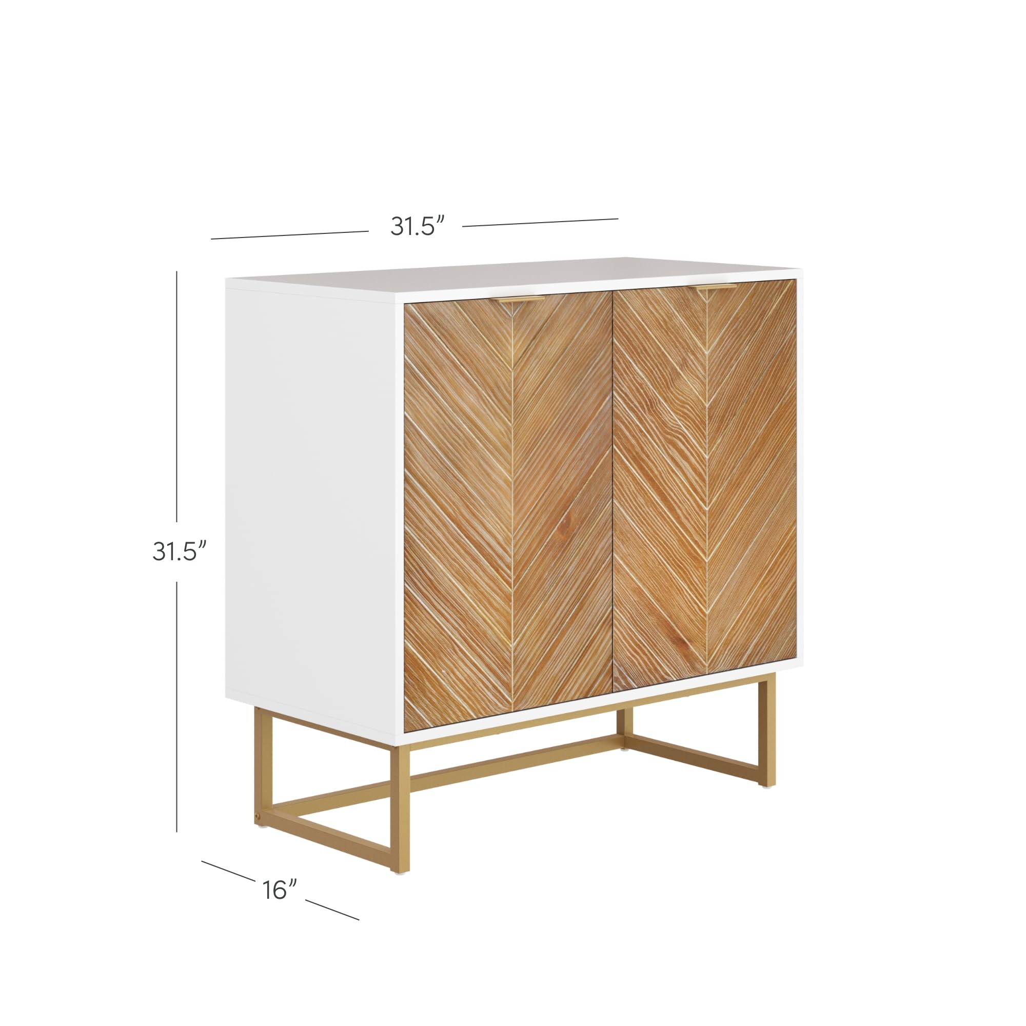 Nathan James Enloe Modern Storage Free Standing Accent Cabinet White With Doors In A Rustic Pine Wood Finish And Gold Powder-Coated Metal Base For Hallway, Entryway Or Living Room, Brown/White/Gold