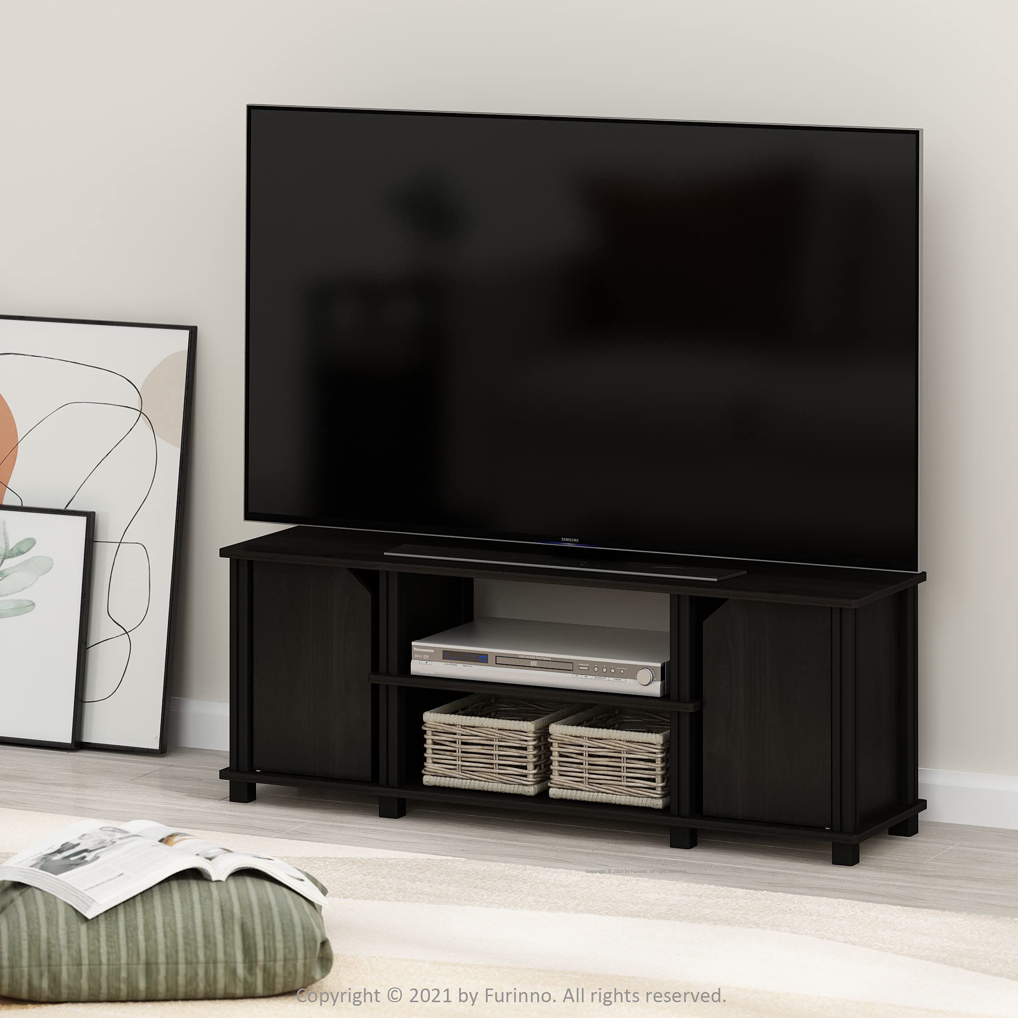Furinno Brahms TV Stand Entertainment Center with Shelves and Storage for TV Size up to 45 Inch, Espresso/Black