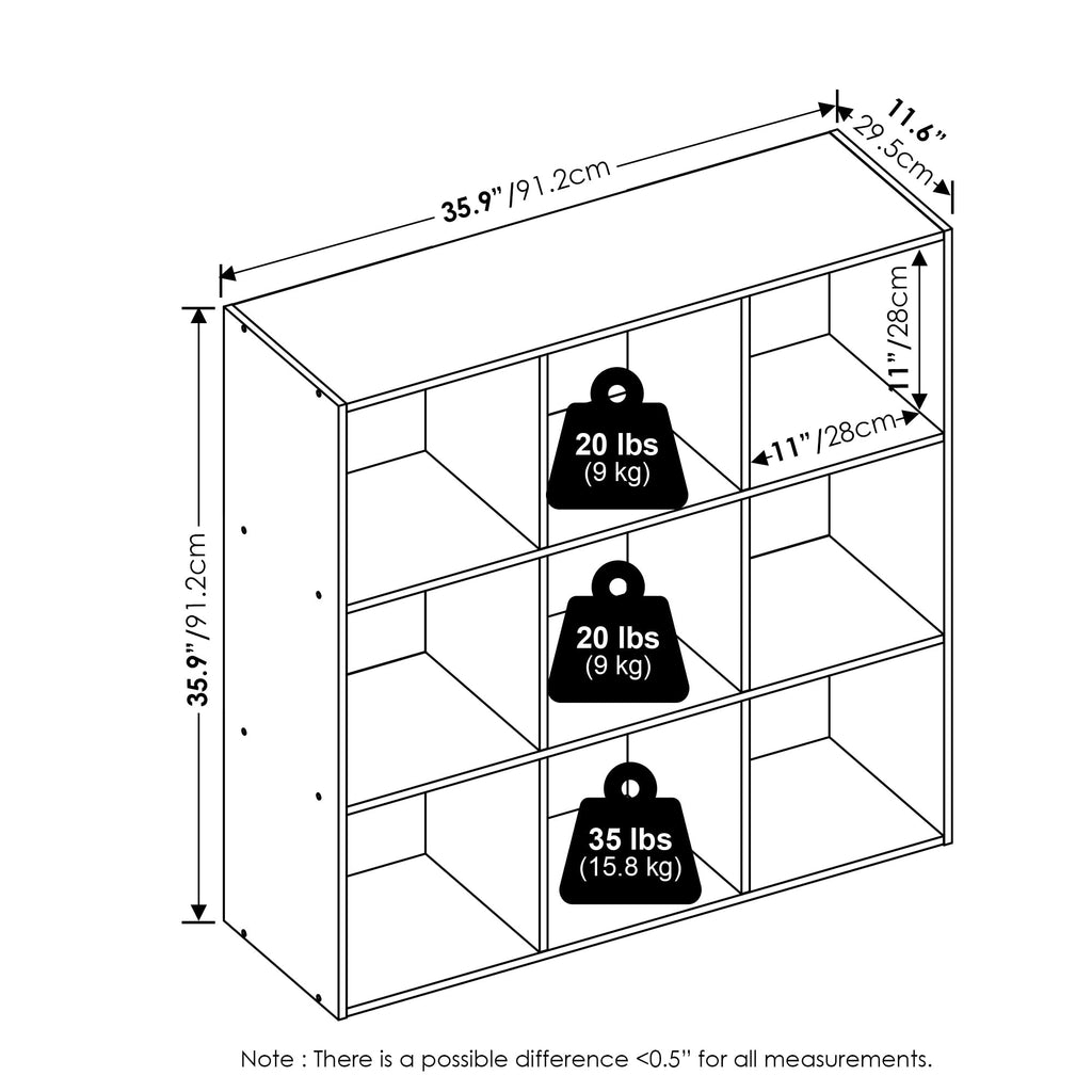 Furinno Pelli Cubic Multipurpose Clothing & Closet Storage Organizer Shelf, 9-Cube, White
