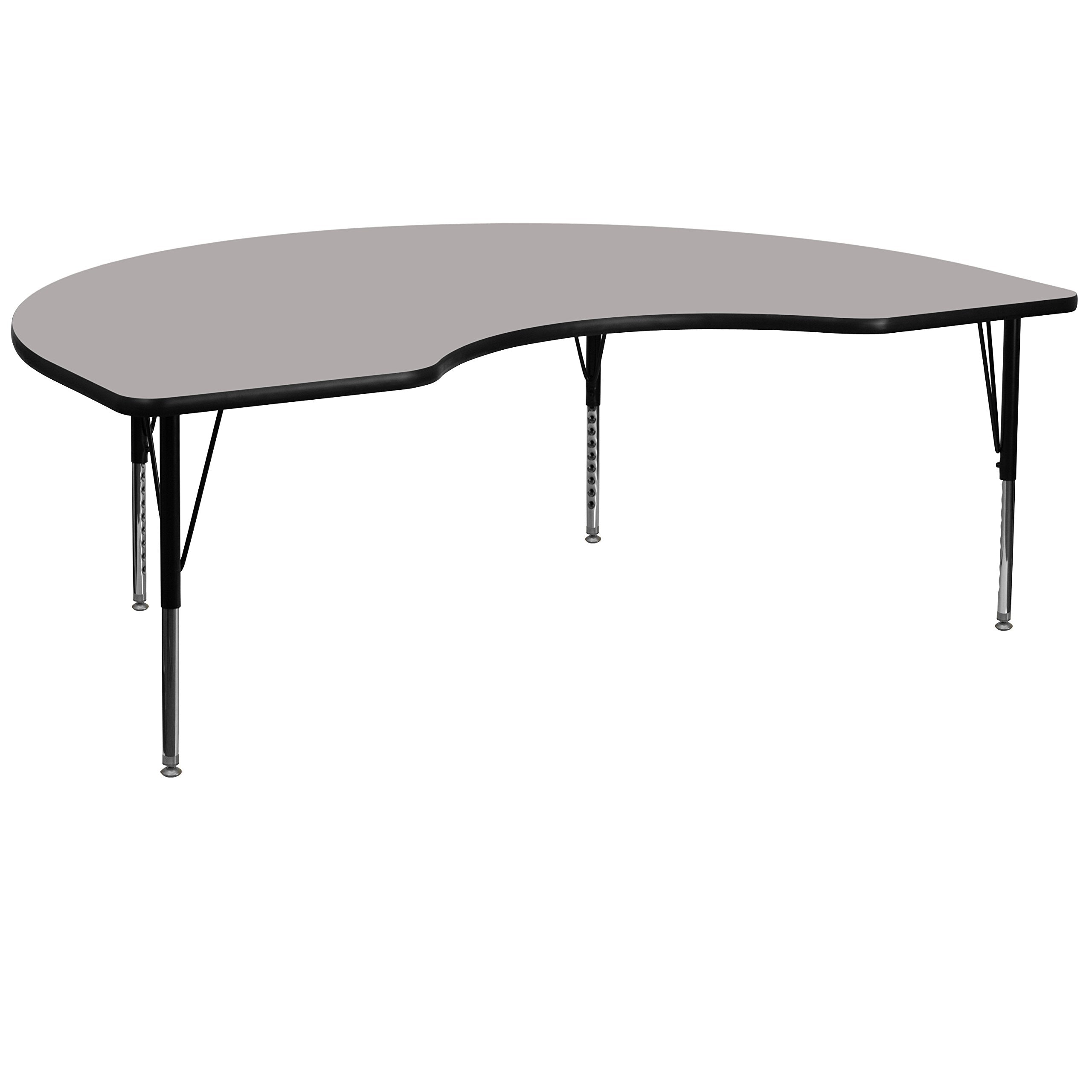 Flash Furniture Kidney Shaped Activity Table with Laminate Top and Height Adjustable Pre-School Legs, 48in x72in, Gray