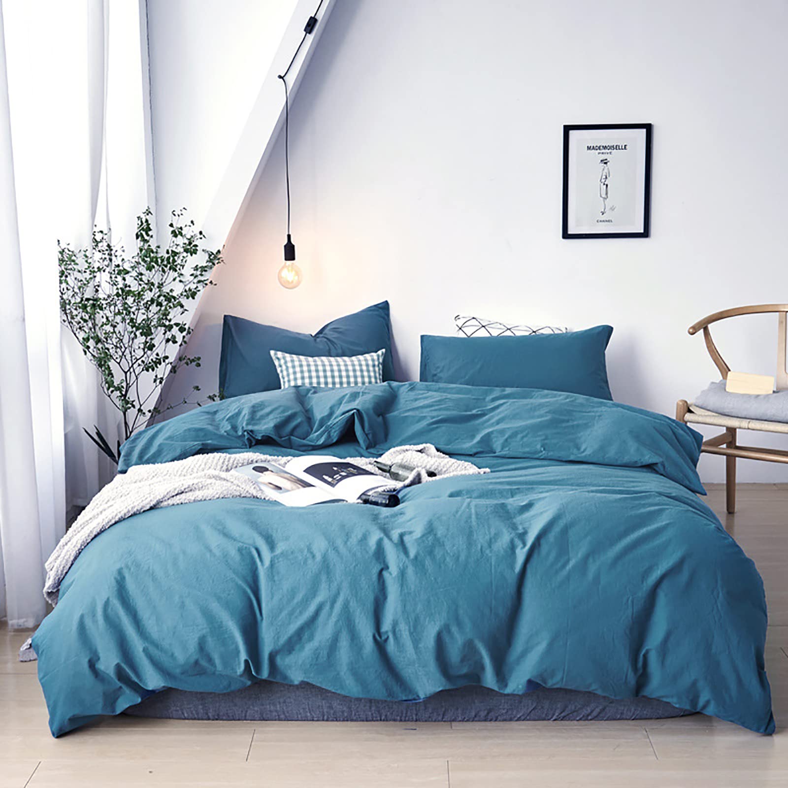 Cottonight Blue Comforter Sets Full Lake Blue Bedding Comforter Set Haze Blue Blanket Quilt Solid Color Modern Breathable Soft M