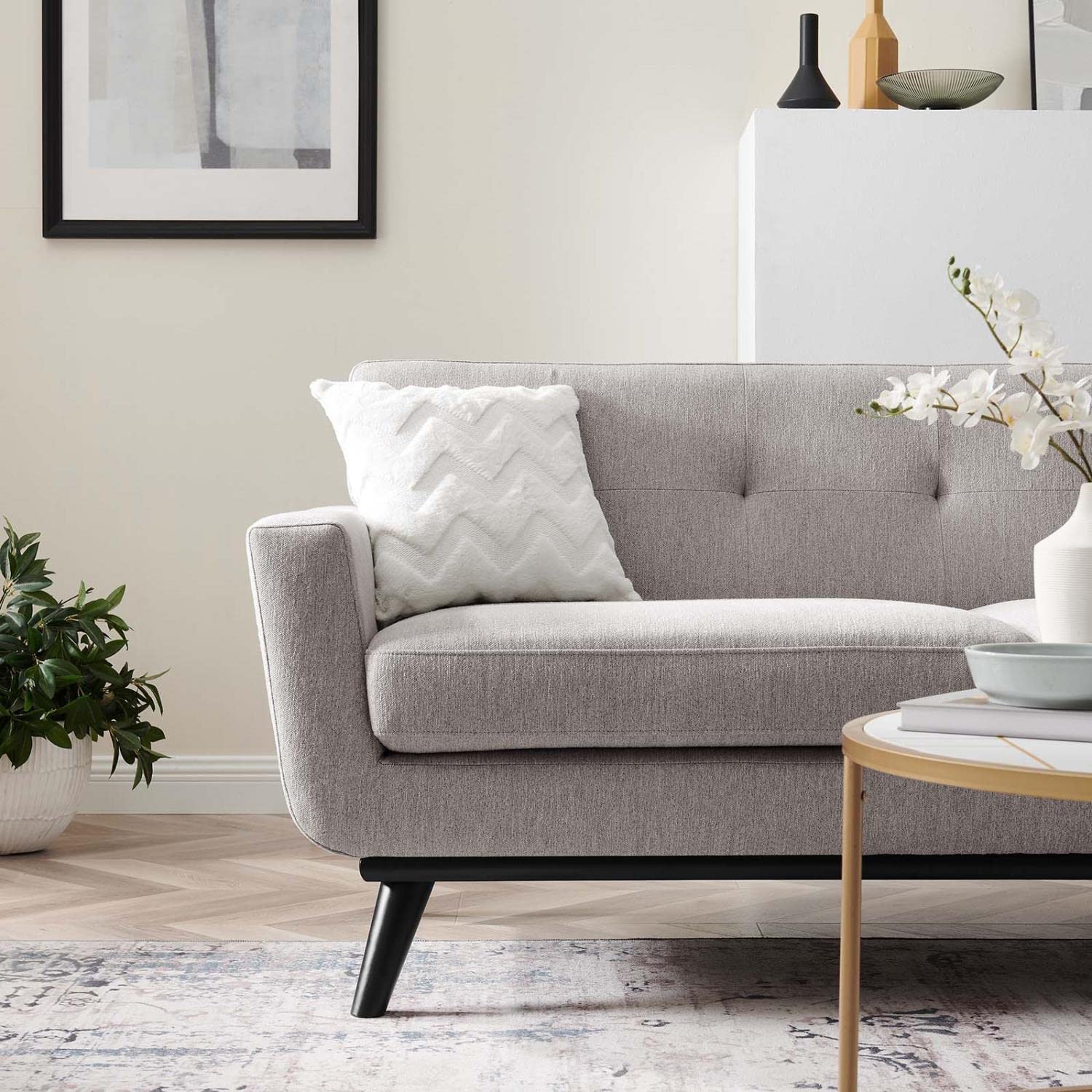 Modway Engage Modern Tufted Back Textured Fabric Loveseat In Light Gray