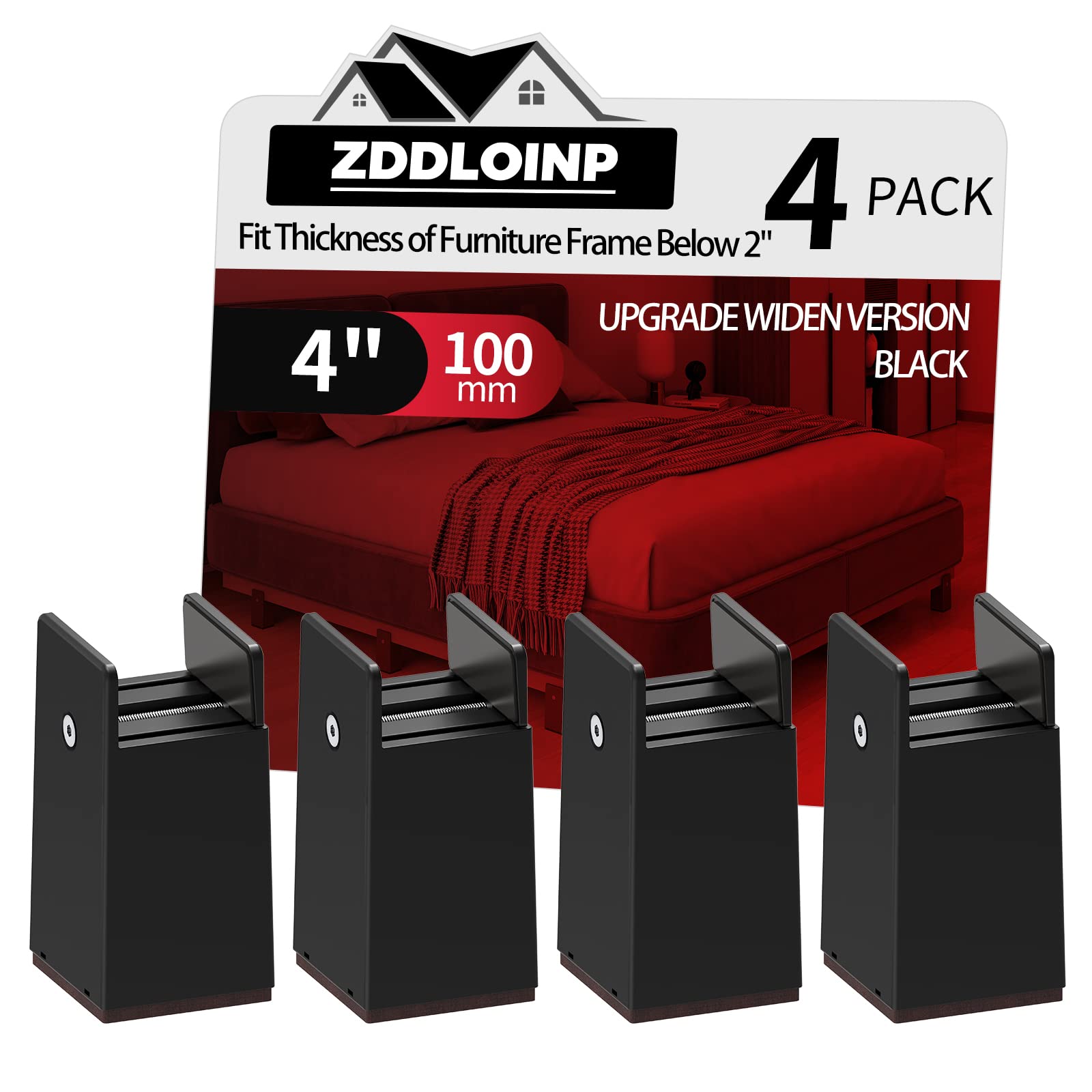 Zddloinp Bed Risers With Adjustable Screw Clamp, Fits Furniture Frame From 0 To 2 Inch, Furniture Risers 4 Inch Heavy Duty Riser