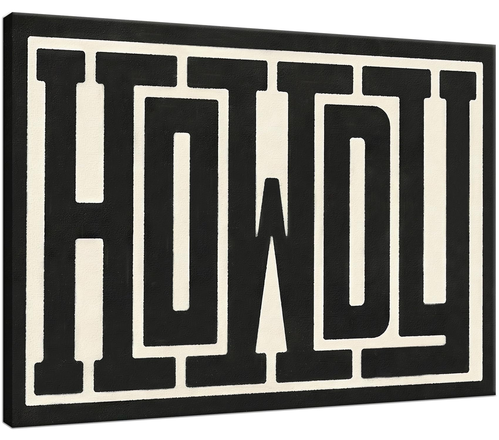 Framed Vintage Funky Big Howdy Canvas Wall Art Western Modern Design Wall Decor Black and White Southwestern Country Ranch Sign 