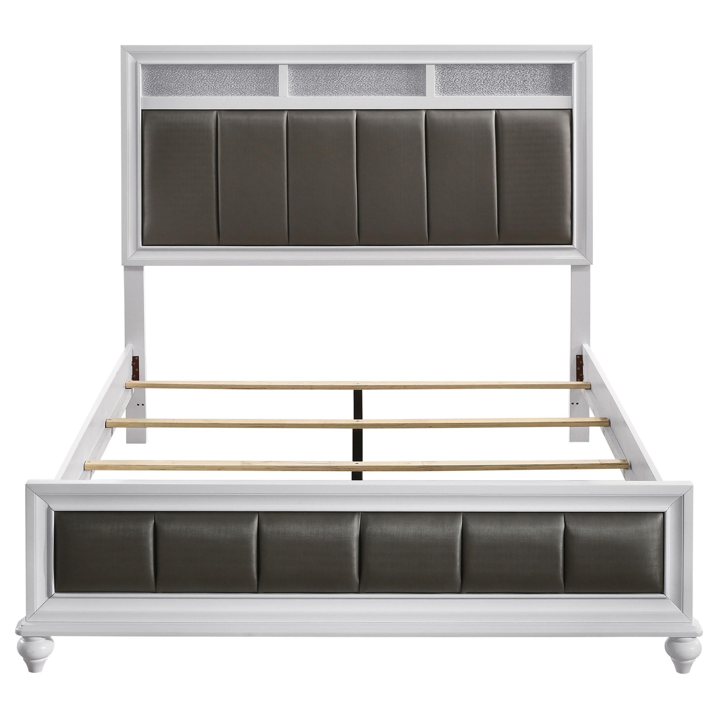 Coaster Home Furnishings Barzini Modern Classic 5-Piece Bedroom Set Leatherette Upholstered Queen Size Panel Bed Frame 56-inch Headboard White 205891Q-S5
