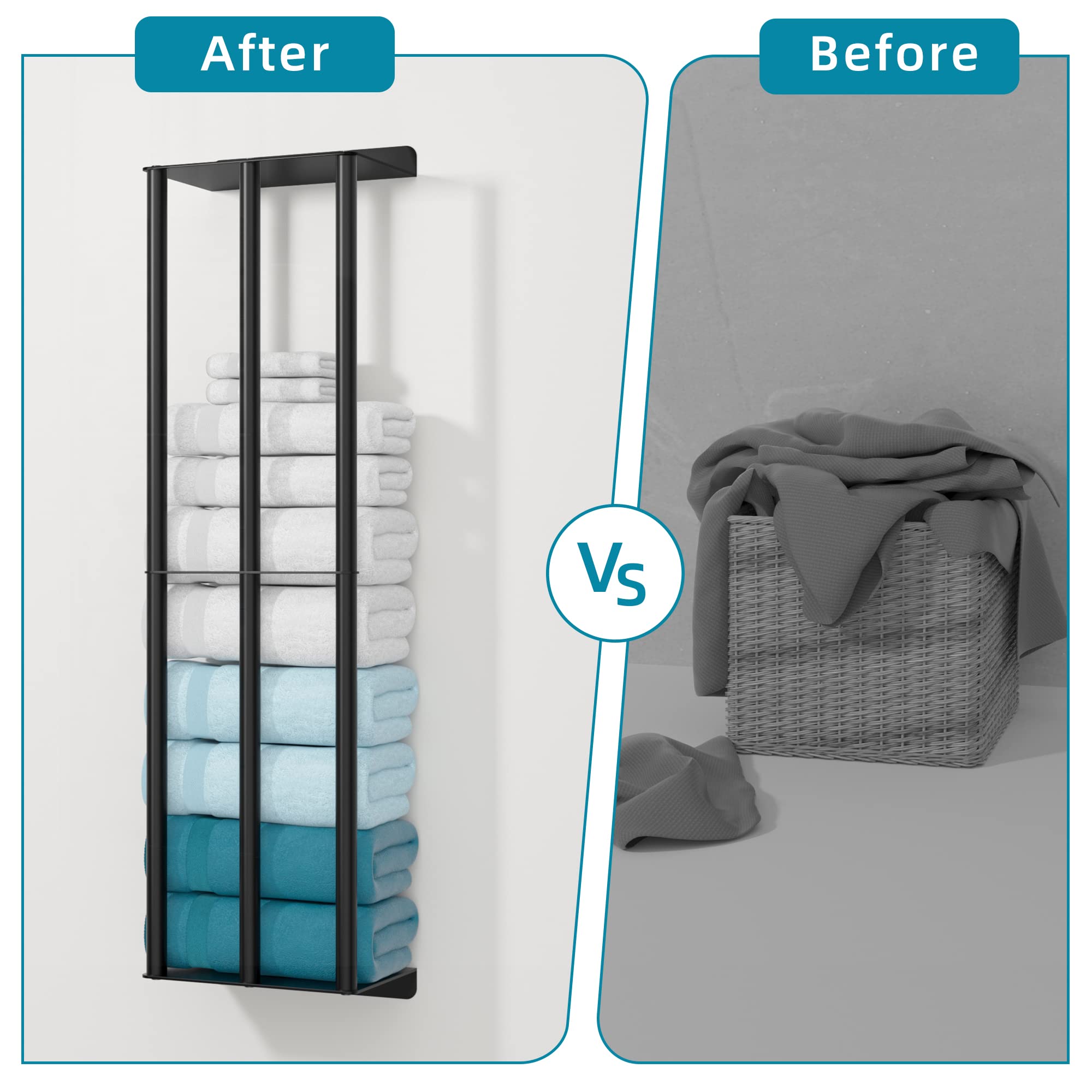Susswiff Towel Racks For Bathroom, Towel Storage Wall Mounted, Rolled Or Folded Towel Holder With 3 Bars, Sturdy And Large Capac