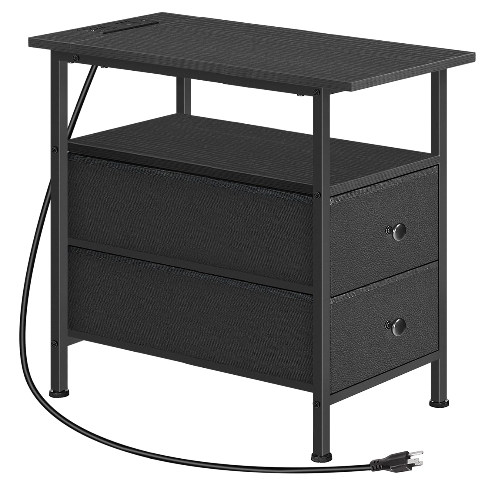 HOOBRO End Table with Charging Station, Narrow Side Table, Nightstand with 2 Non-Woven Drawers, Slim Sofa Side Table, for Small 