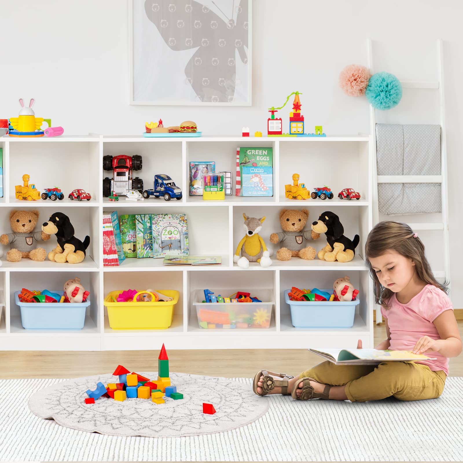 Honey Joy Kids Storage Organizer, 8-Section Wooden Display Shelf For Classroom, Playroom, Nursery, Kindergarten