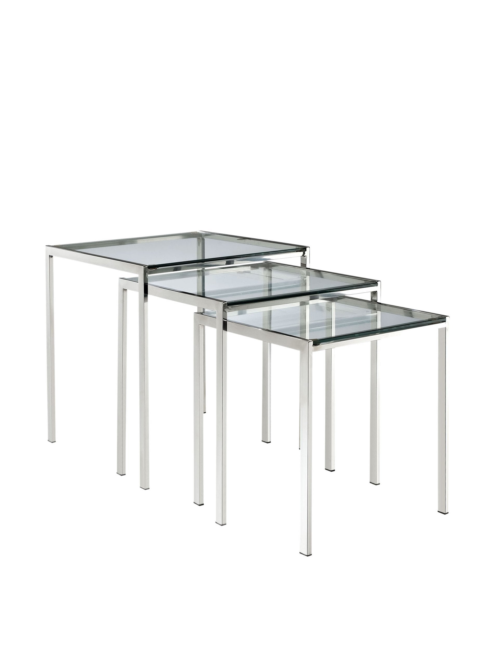 Modway Nimble Glass And Stainless Steel 3-Piece Side Nesting Table Set In Silver