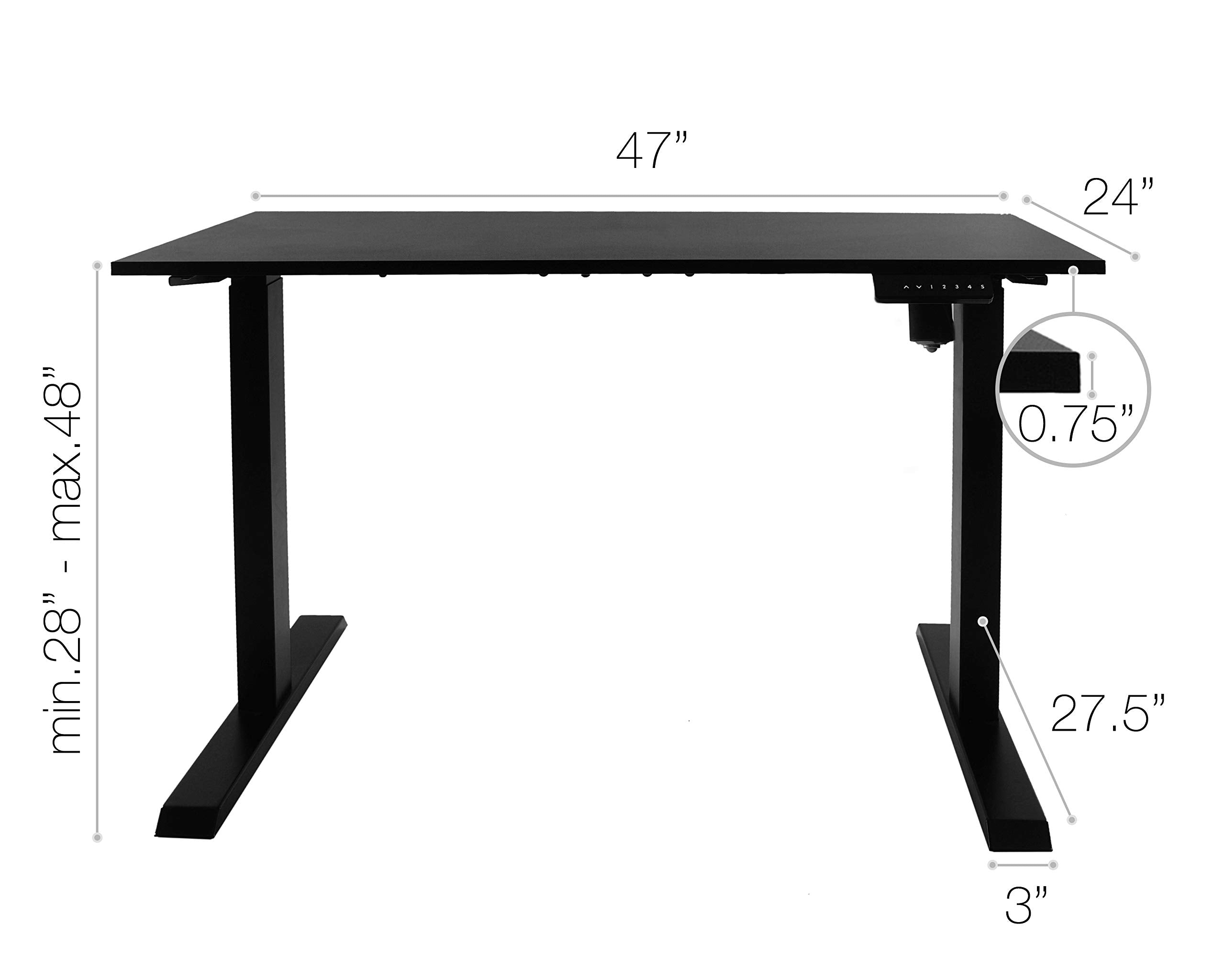 TechOrbits Electric Standing Desk Frame 47 x 24 Inch Motorized Workstation Two Leg Black Engineered Wood