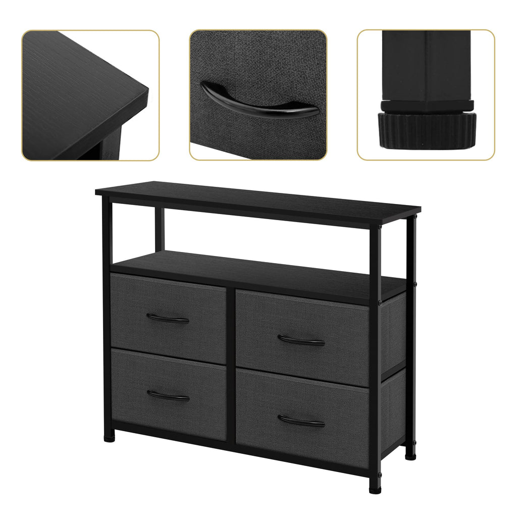 Azl1 Life Concept Dresser With Shelves-Storage Chest For Bedroom, Living Room, Hallway, Closet Organizer With Sturdy Steel Frame, Wooden, Removable Fabric, 4-Drawers With Shelf, Dark Grey