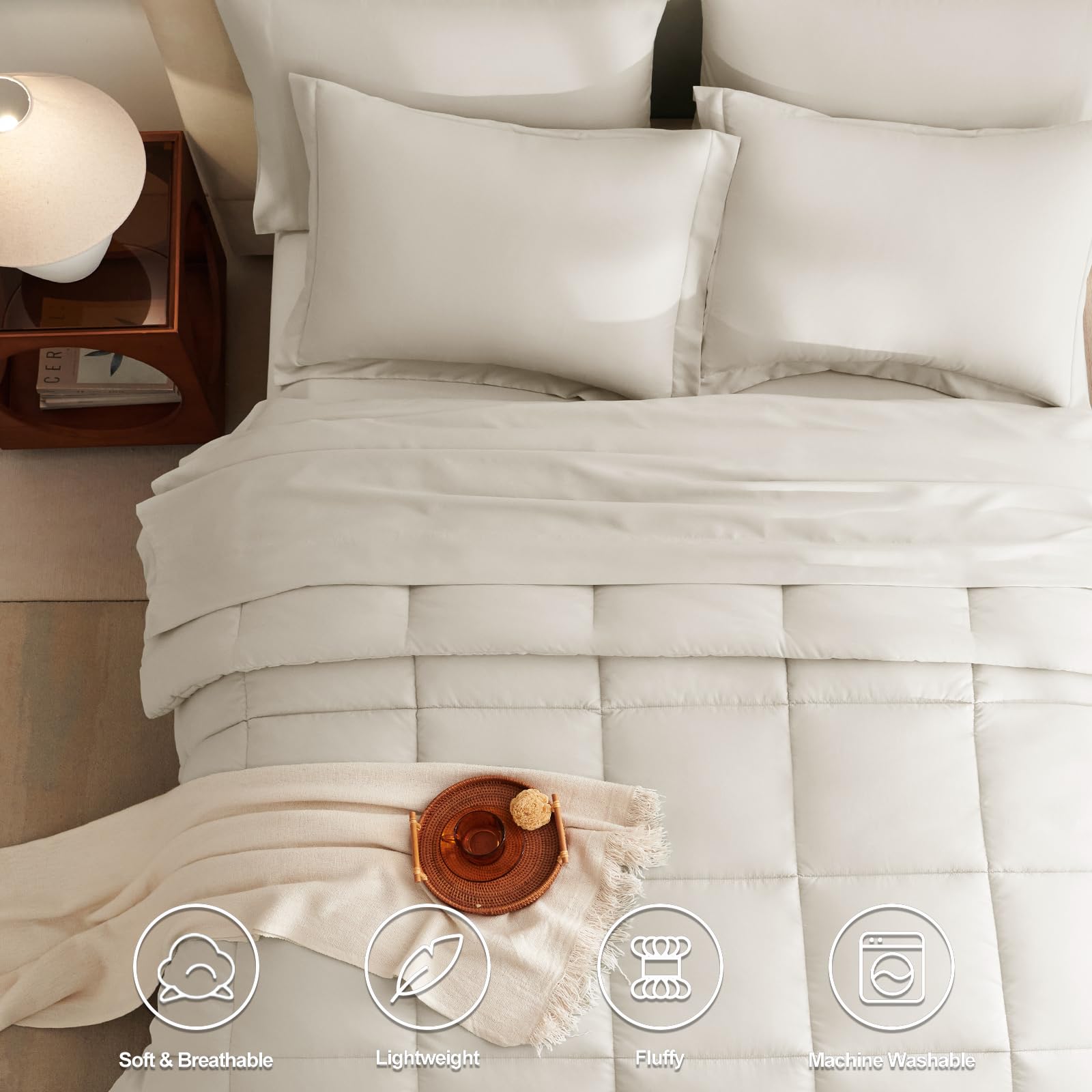 Cozylux Beige Comforter Set Queen 7 Pieces Beige Queen Comforter Set Cream Off White Bedding Sets For All Season With Comforter, Flat Sheets, Fitted Sheet, Pillowcases & Shams