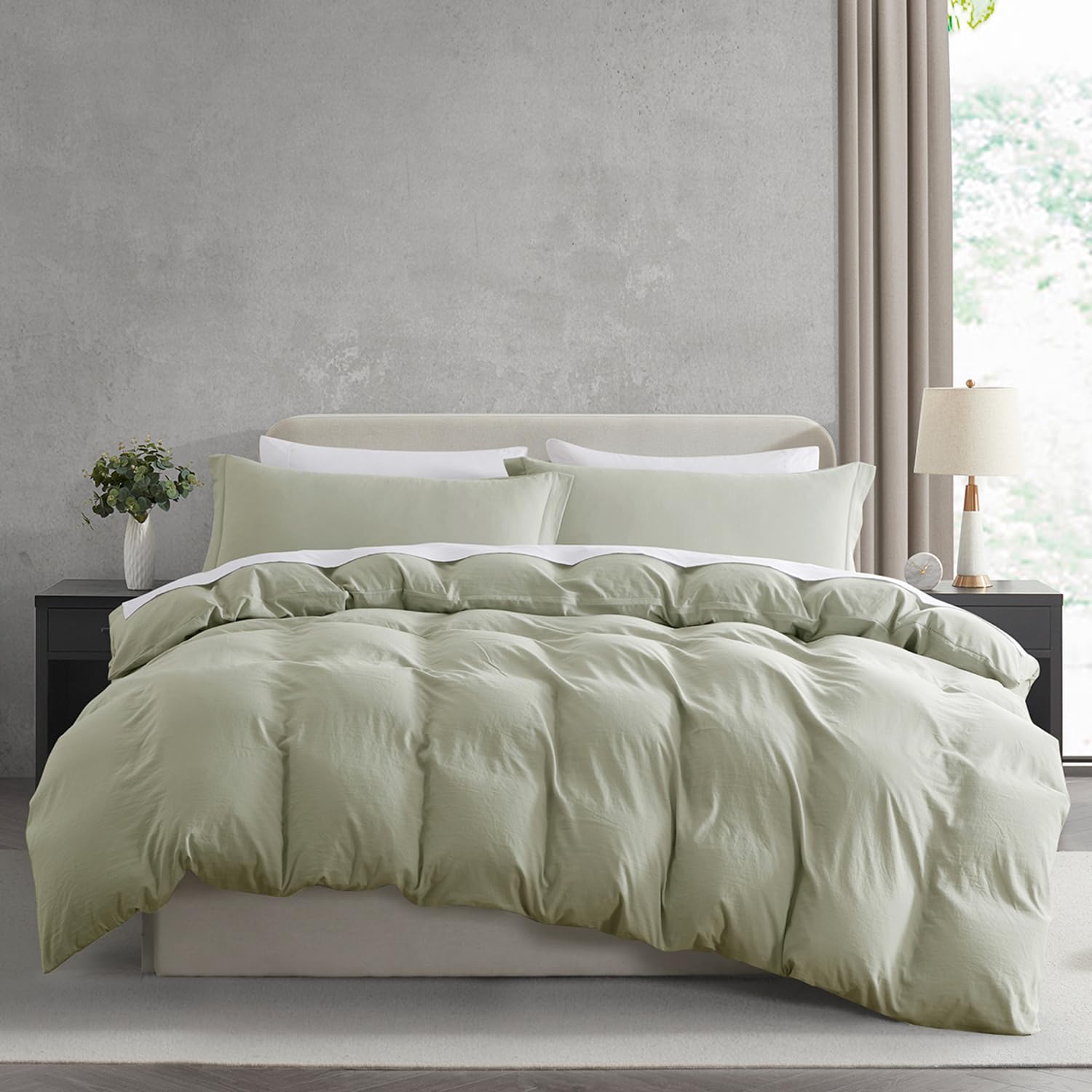 Nestl Light Sage Duvet Cover Full Size - Soft Prewashed Full Size Duvet Cover Set, 3 Piece, With Zipper Closure, 1 Duvet Cover 80X90 Inches And 2 Pillow Shams - No Comforter