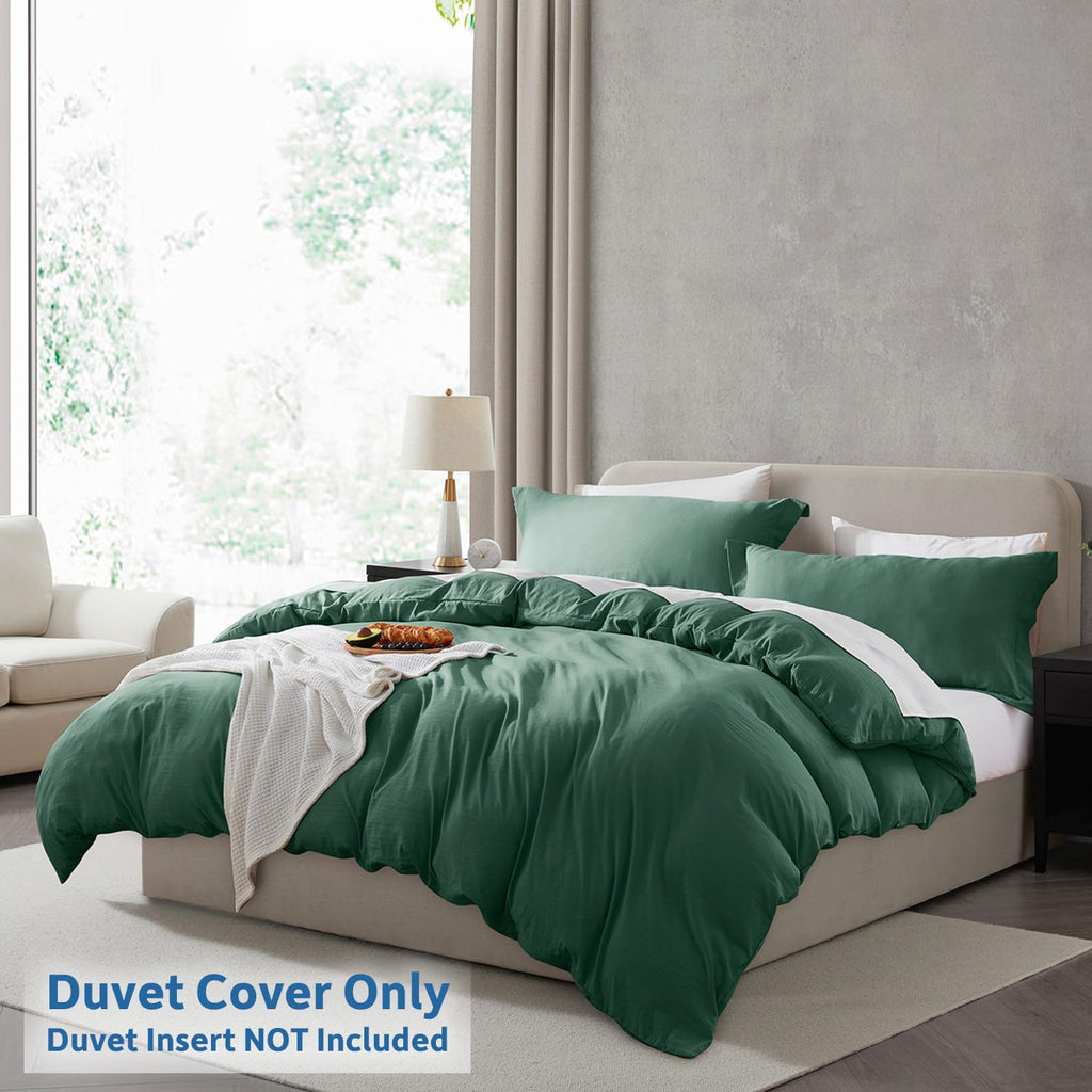 Nestl Dark Green Duvet Cover Full Size - Soft Prewashed Full Size Duvet Cover Set, 3 Piece, With Zipper Closure, 1 Duvet Cover 80X90 Inches And 2 Pillow Shams - No Comforter