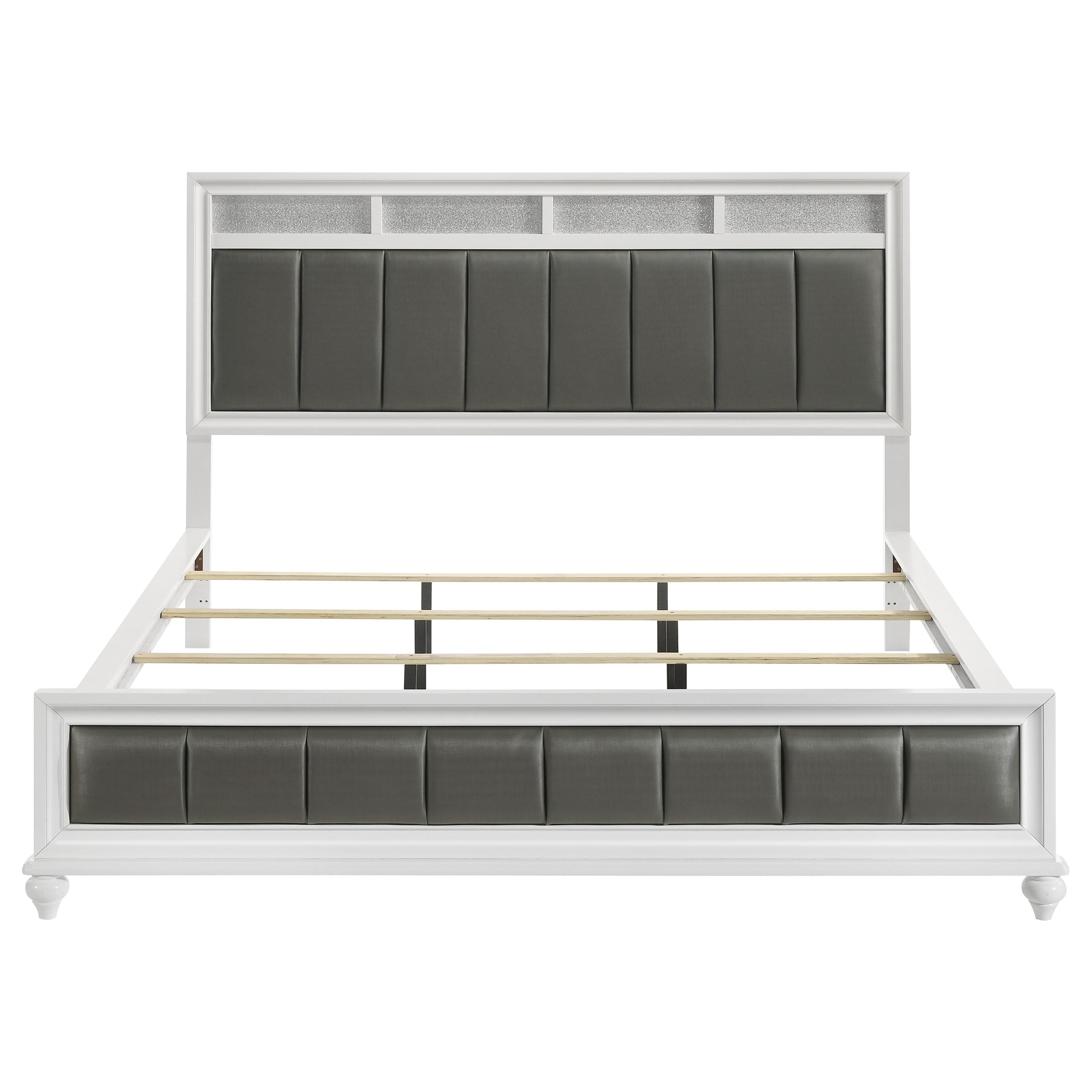 Coaster Home Furnishings Barzini Modern Classic 4-Piece Bedroom Set Leatherette Upholstered California King Size Panel Bed Frame 56-inch Headboard White 205891KW-S4