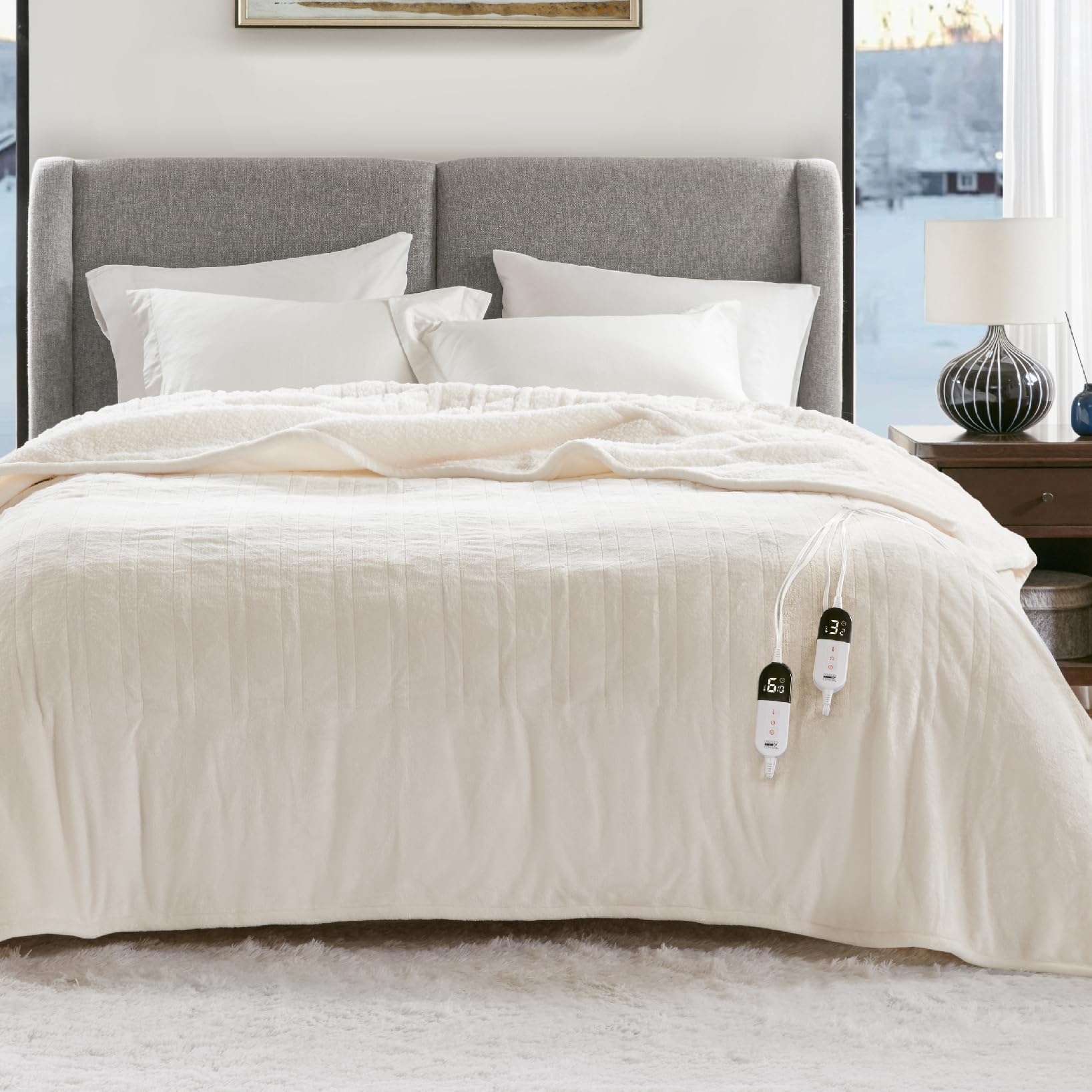 Degrees of Comfort Electric Heated Blanket Queen Size Dual Control Soft Flannel 84x90'' Ivory