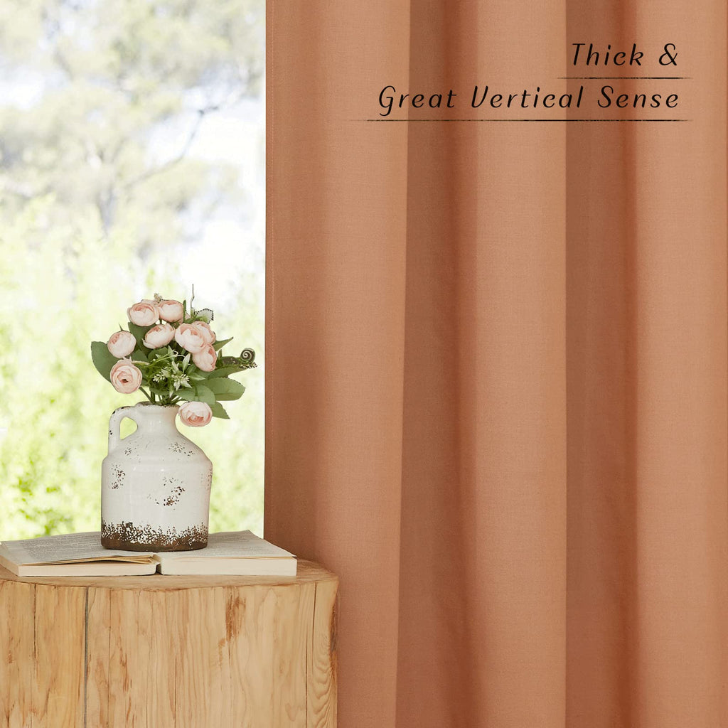 Nicetown Linen Burnt Orange Curtains 90 Inch Length 2 Panels, Grommet Privacy Added Thick Flax Linen Burlap Semi Sheer Light Filtering Window Treatments For Bedroom/Girls Room, W55 X L90