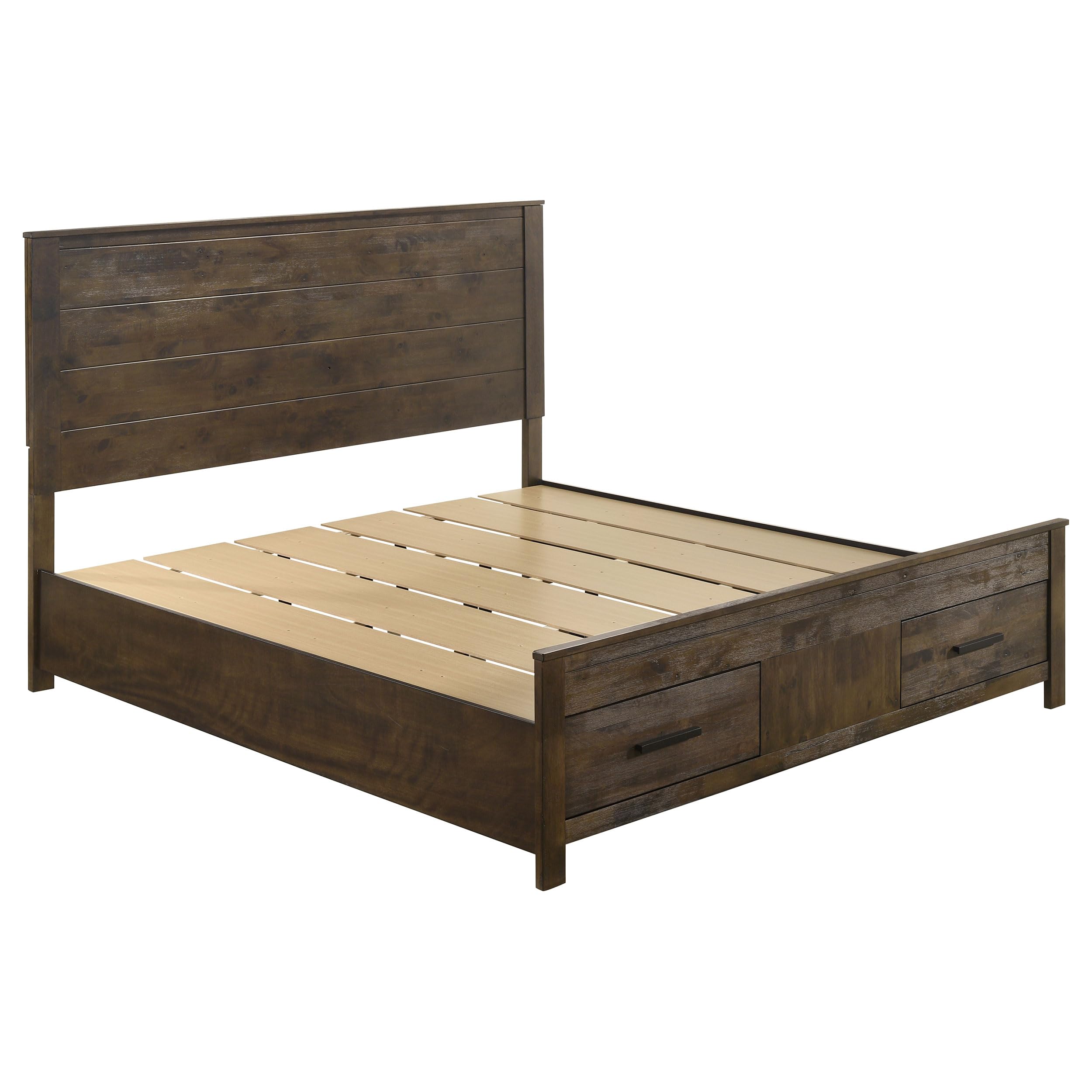 Coaster Home Furnishings Woodmont Farmhouse 4-Piece Bedroom Set Eastern King Size Storage Panel Bed Frame 54-inch Headboard Rustic Golden Brown 222631KE-S4