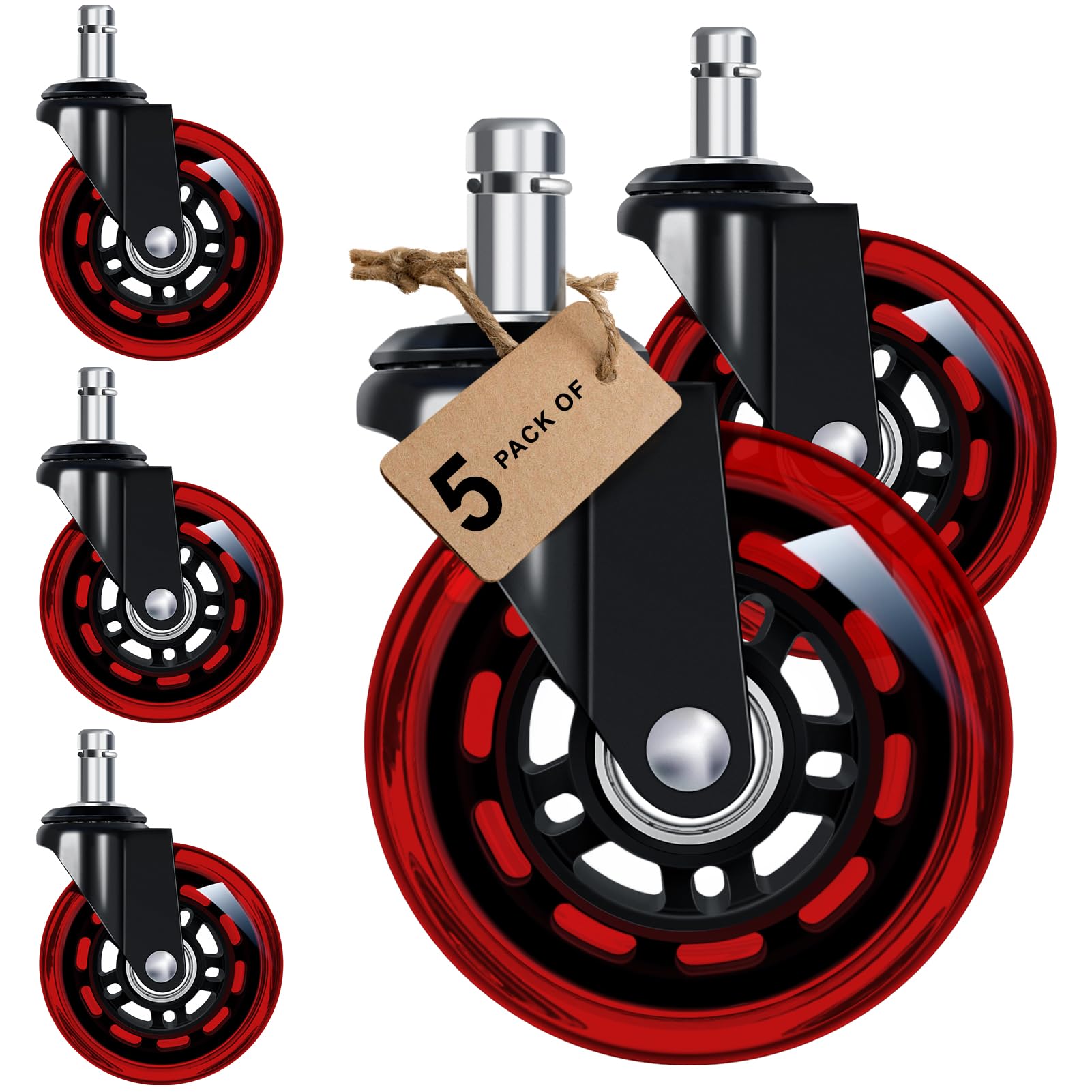 Office Chair Wheels For Casters Replacement - 3' Rubber Wheels For Computer Gaming Desk Caster Wheels Smooth & Safe Rolling For