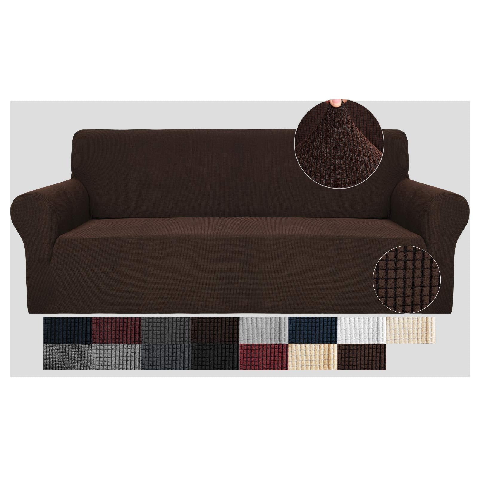 Jiviner High Stretch Couch Covers For 3 Cushion Couch 1-Piece Jacquard Elastic Sofa Slipcovers Anti Slip Sofa Cover With Elastic Bottom Furniture Protector For Kids Pets (Sofa, Coffee)