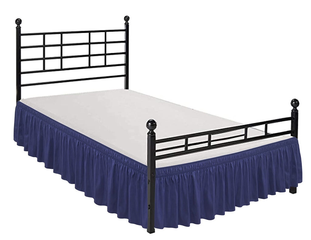 Biscaynebay Wrap Around Bed Skirts With Split Corners For Full Beds 15' Drop, Navy Elastic Dust Ruffles Easy Fit Wrinkle & Fade Resistant Silky Luxurious Fabric Solid Machine Washable