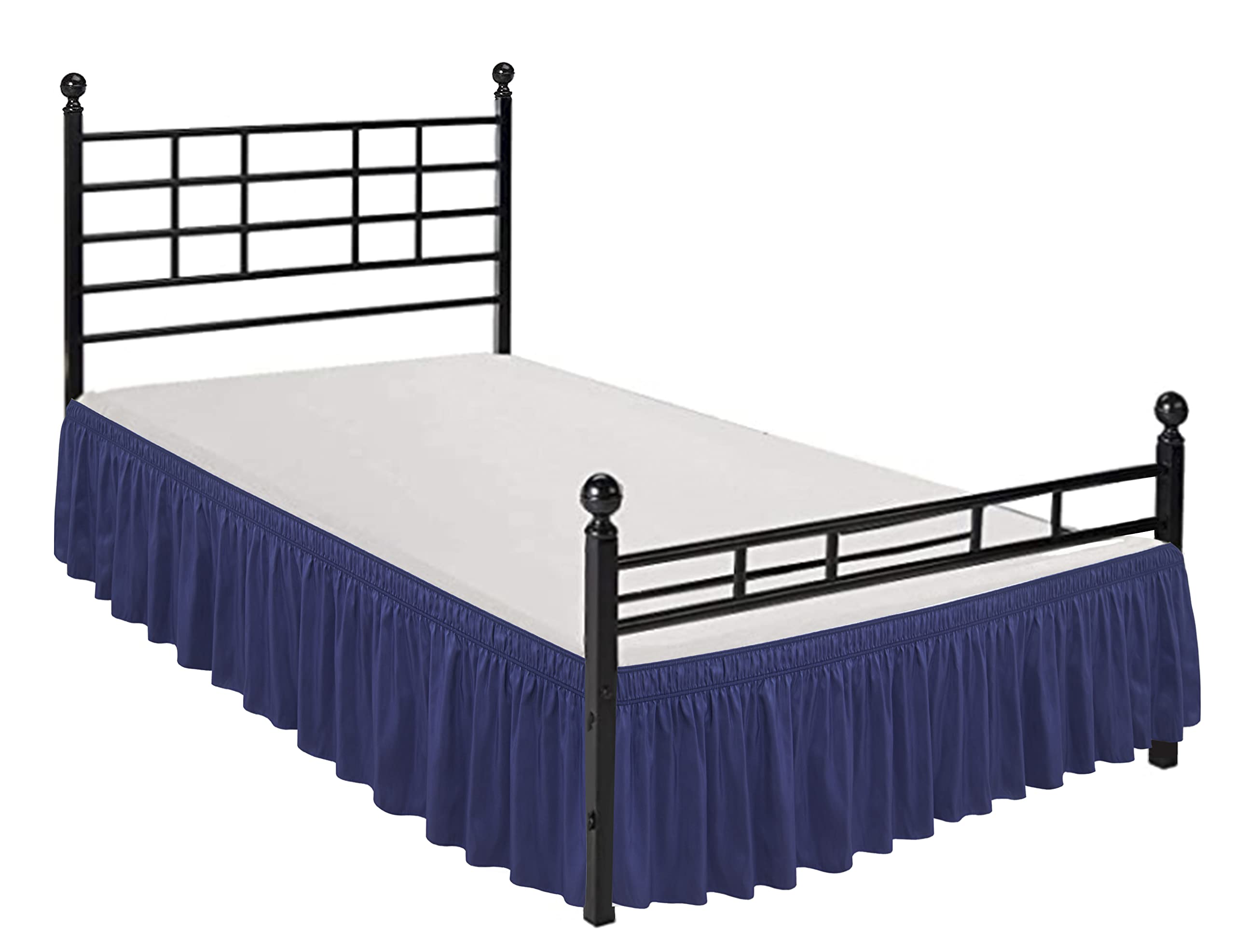 Biscaynebay Wrap Around Bed Skirts With Split Corners For Full Beds 15' Drop, Navy Elastic Dust Ruffles Easy Fit Wrinkle & Fade Resistant Silky Luxurious Fabric Solid Machine Washable