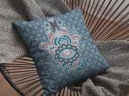 HomeRoots Muted Blue 18â€ Slate Blue Hamsa Boho Suede Throw Pillow