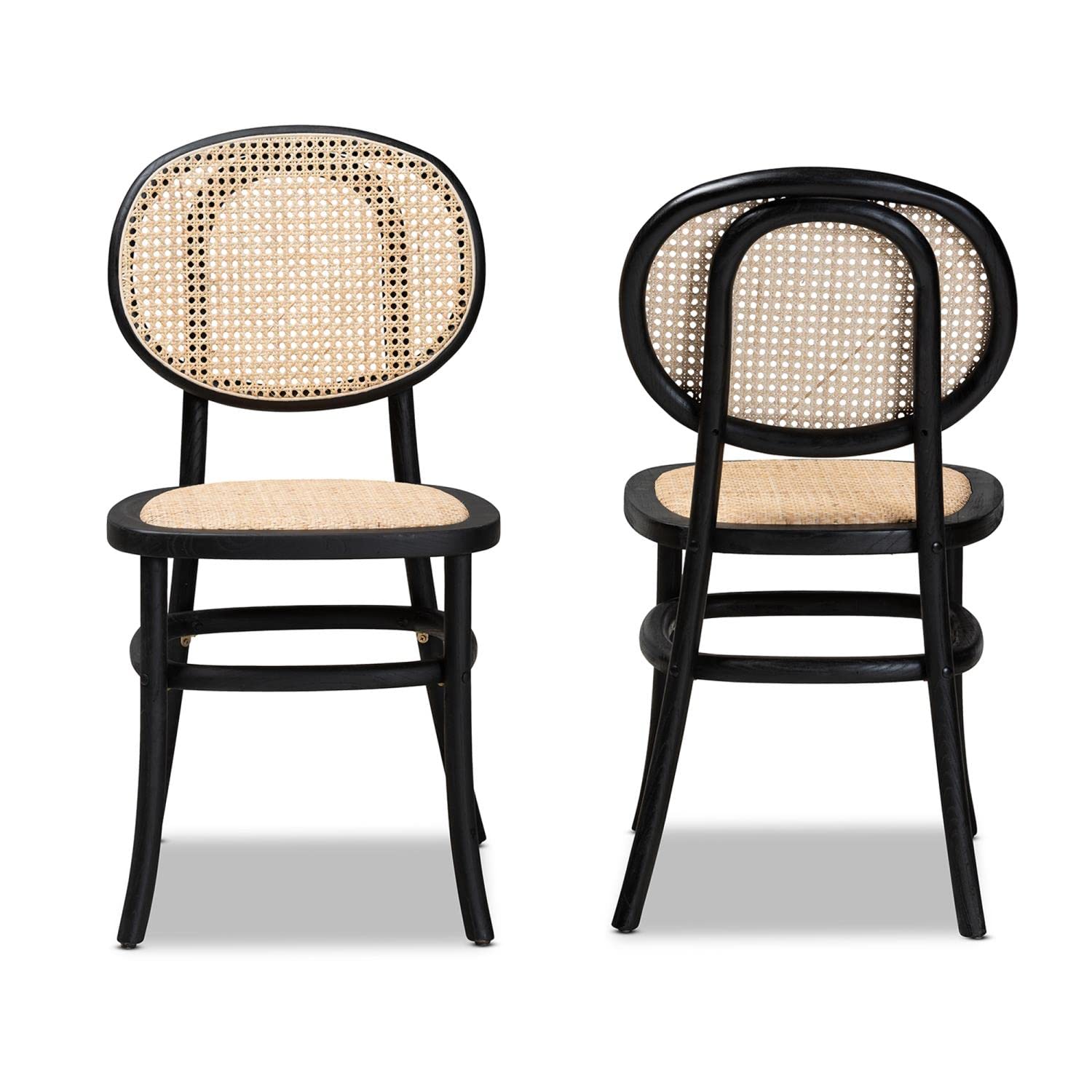 Baxton Studio Garold Brown and Black Wood 2-Piece Cane Dining Chair Set